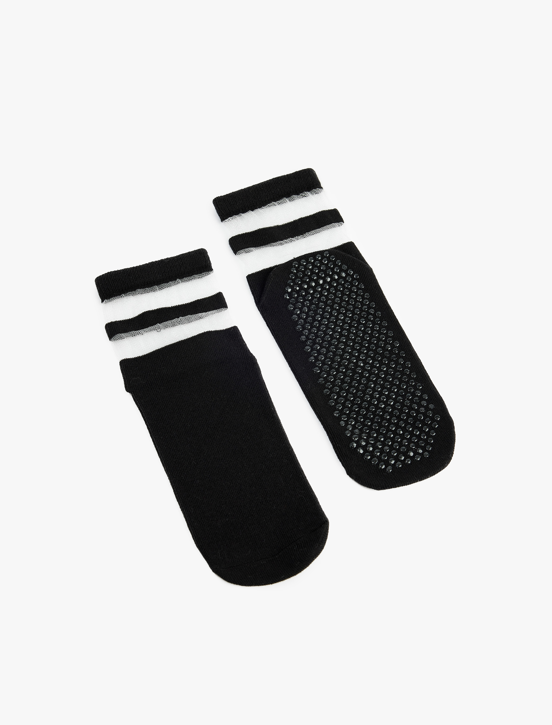  Kadın Pamuklu Çizgili Kaydırmaz Taban Detaylı Soket Yoga Çorabı
