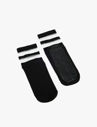 Pamuklu Çizgili Kaydırmaz Taban Detaylı Soket Yoga Çorabı