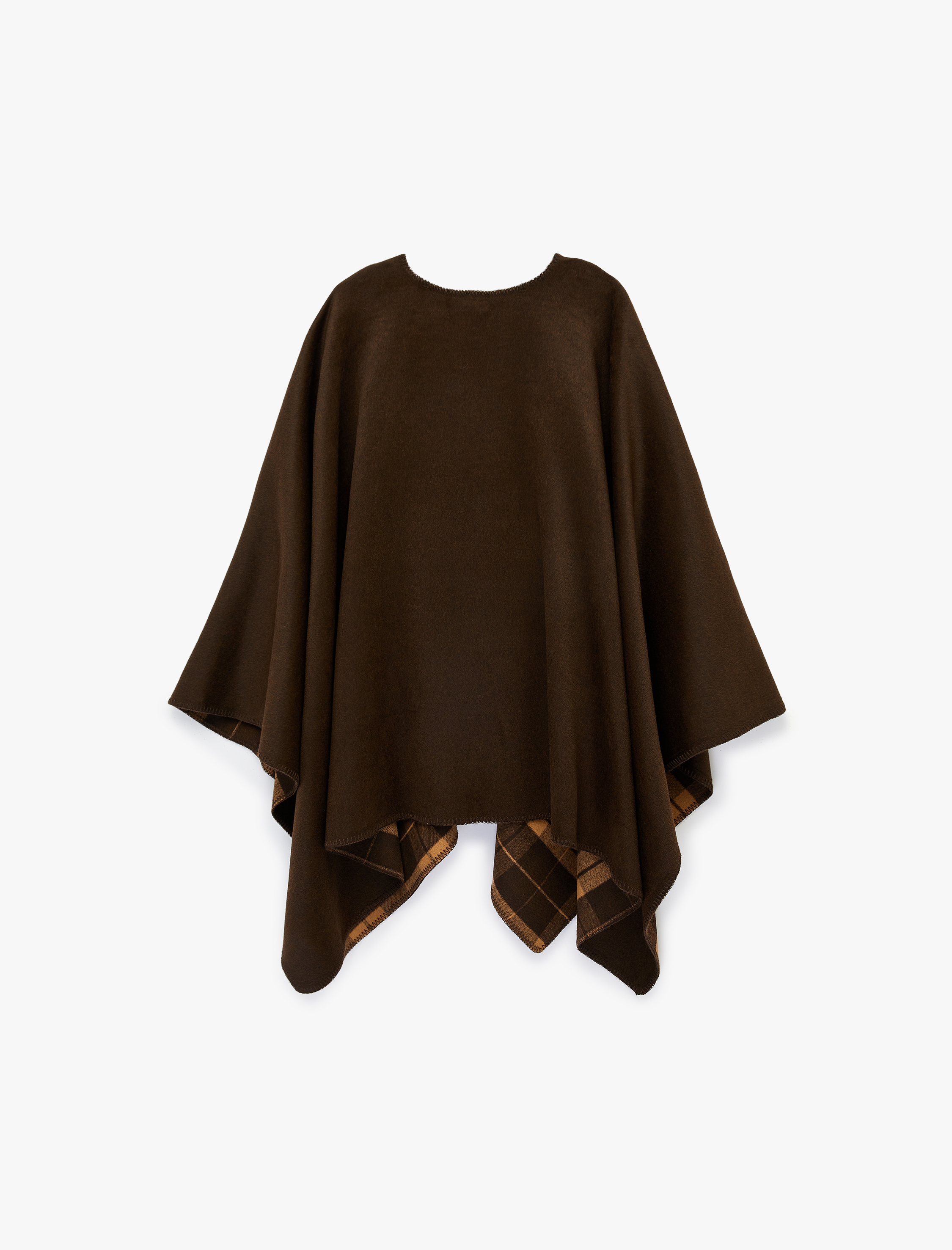   Düğmeli 3/4 Yarasa Kol V Yaka Kaşe Oversize Panço Ceket