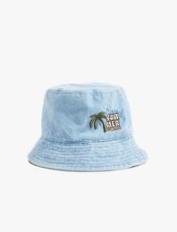 Nakış Detaylı Jean Bucket Şapka