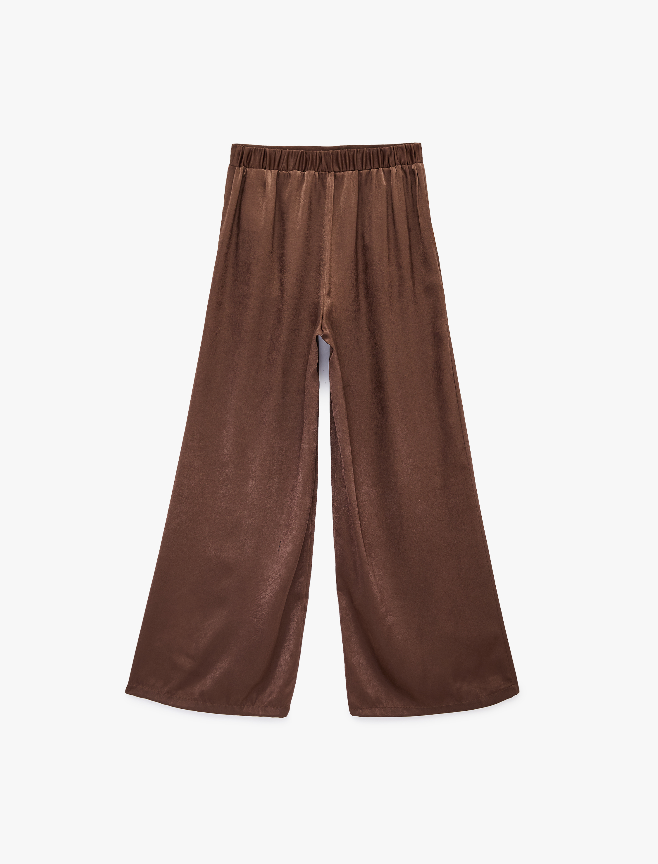   Normal Bel Pileli Cep Detaylı Geniş Paça Saten Pantolon