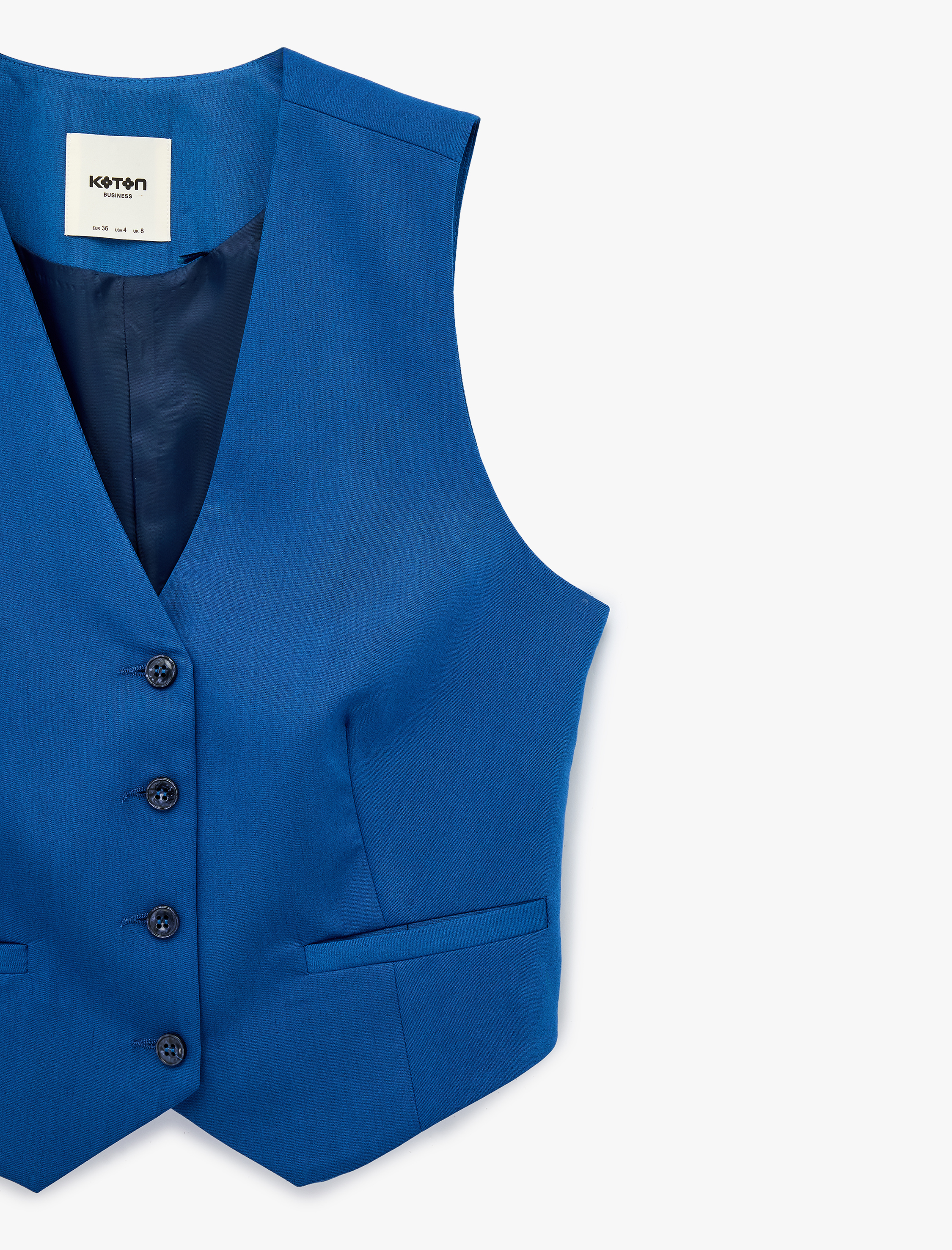   Kolsuz Viskon Karışımlı Düğmeli Cepli V Yaka Yelek