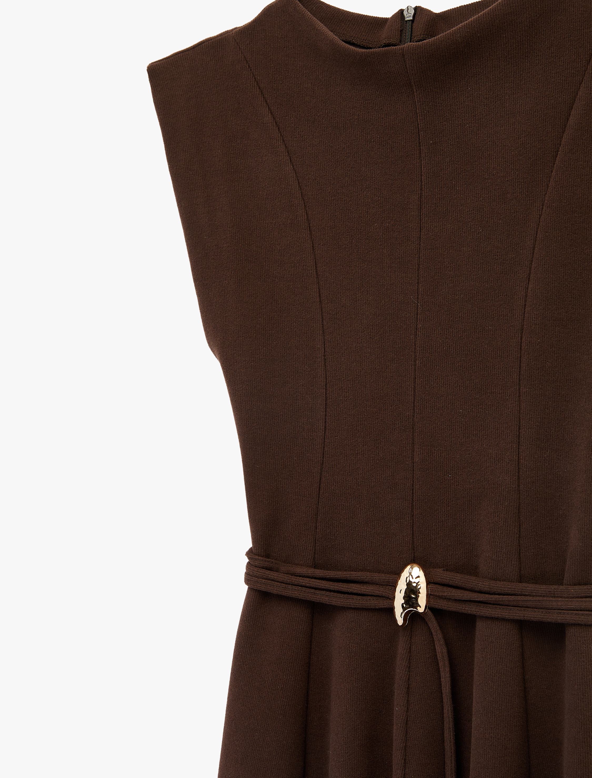   Kolsuz Bisiklet Yaka Kemerli Midi Elbise