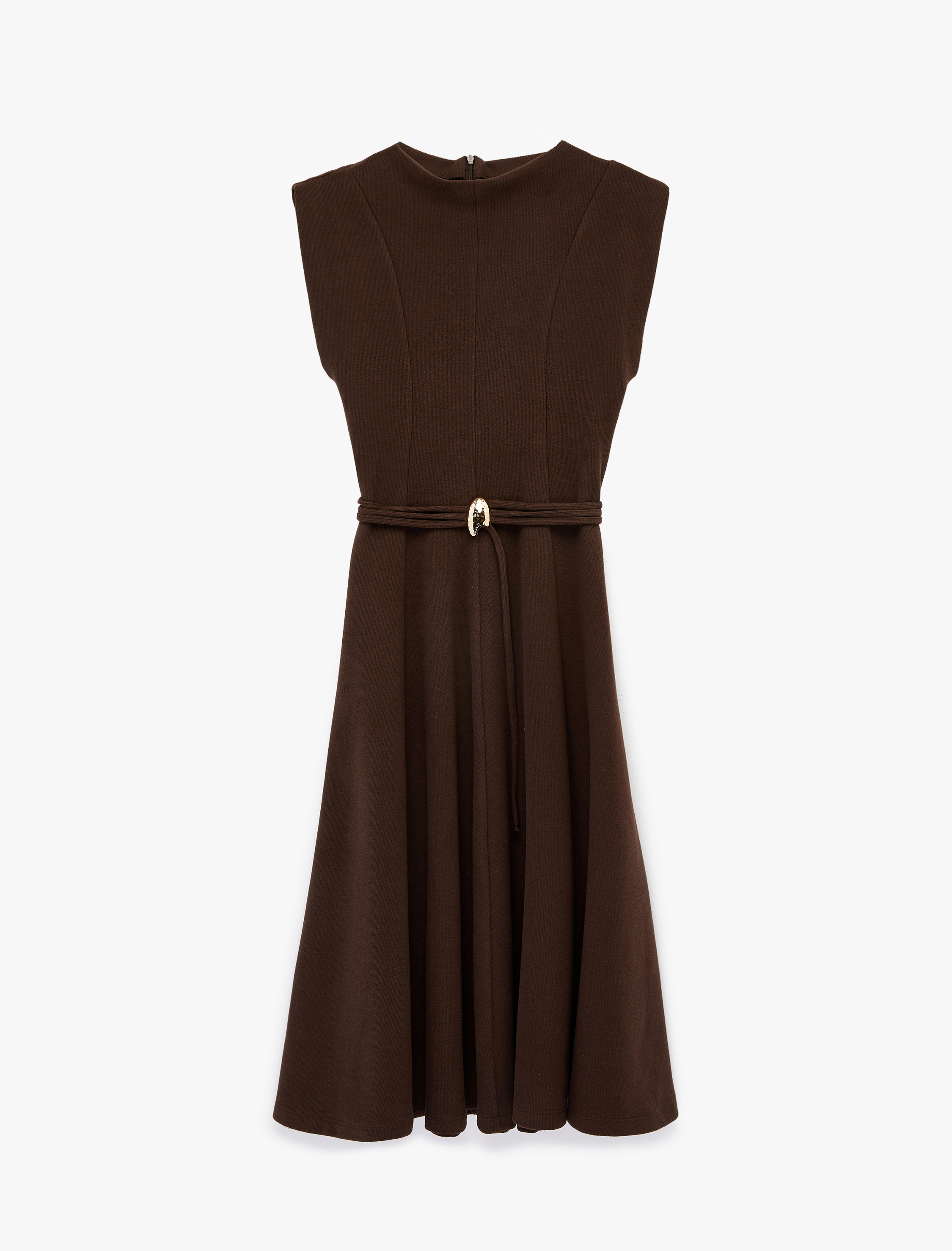   Kolsuz Bisiklet Yaka Kemerli Midi Elbise