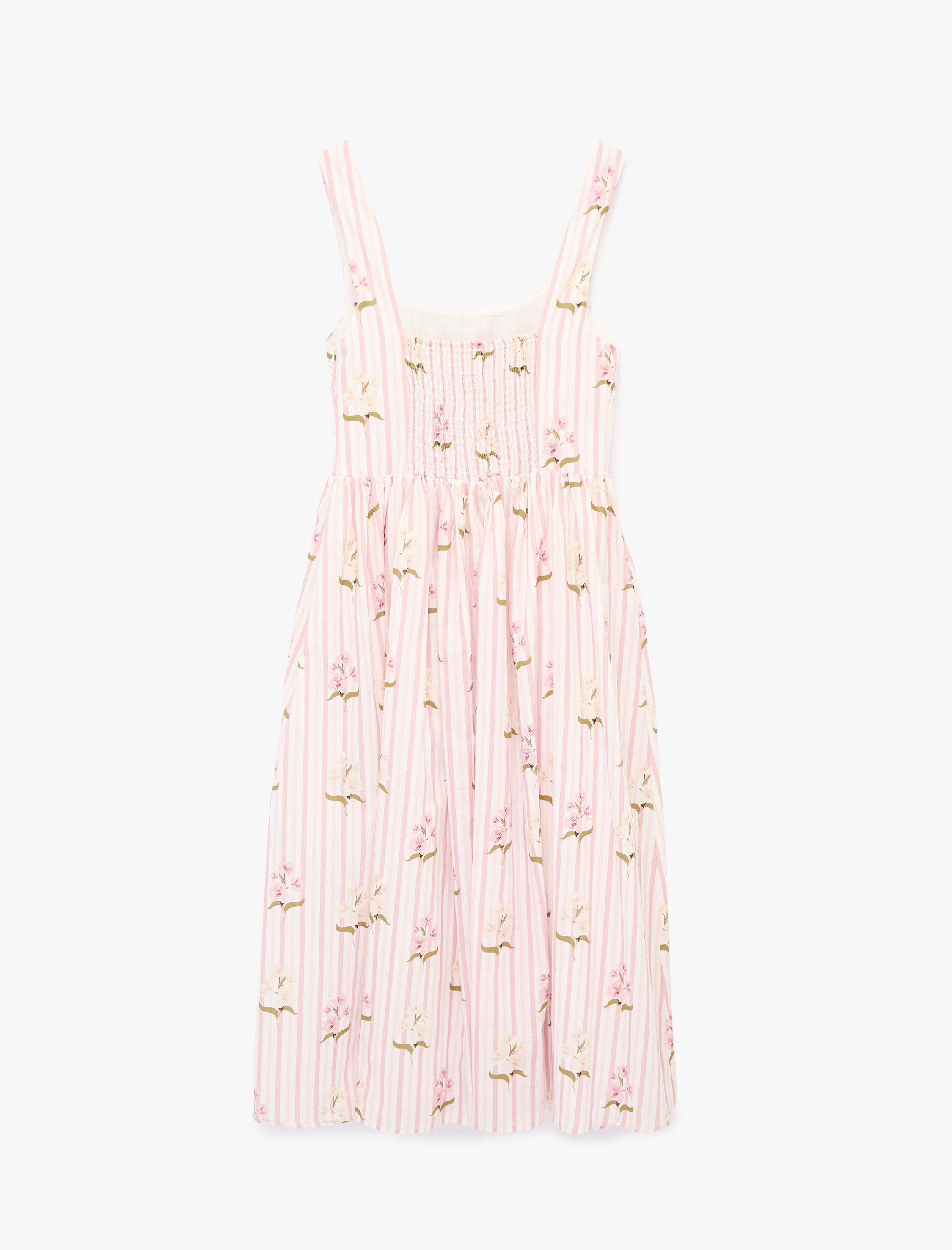   Kalın Askılı U Yaka Gipeli Çiçekli Uzun Elbise