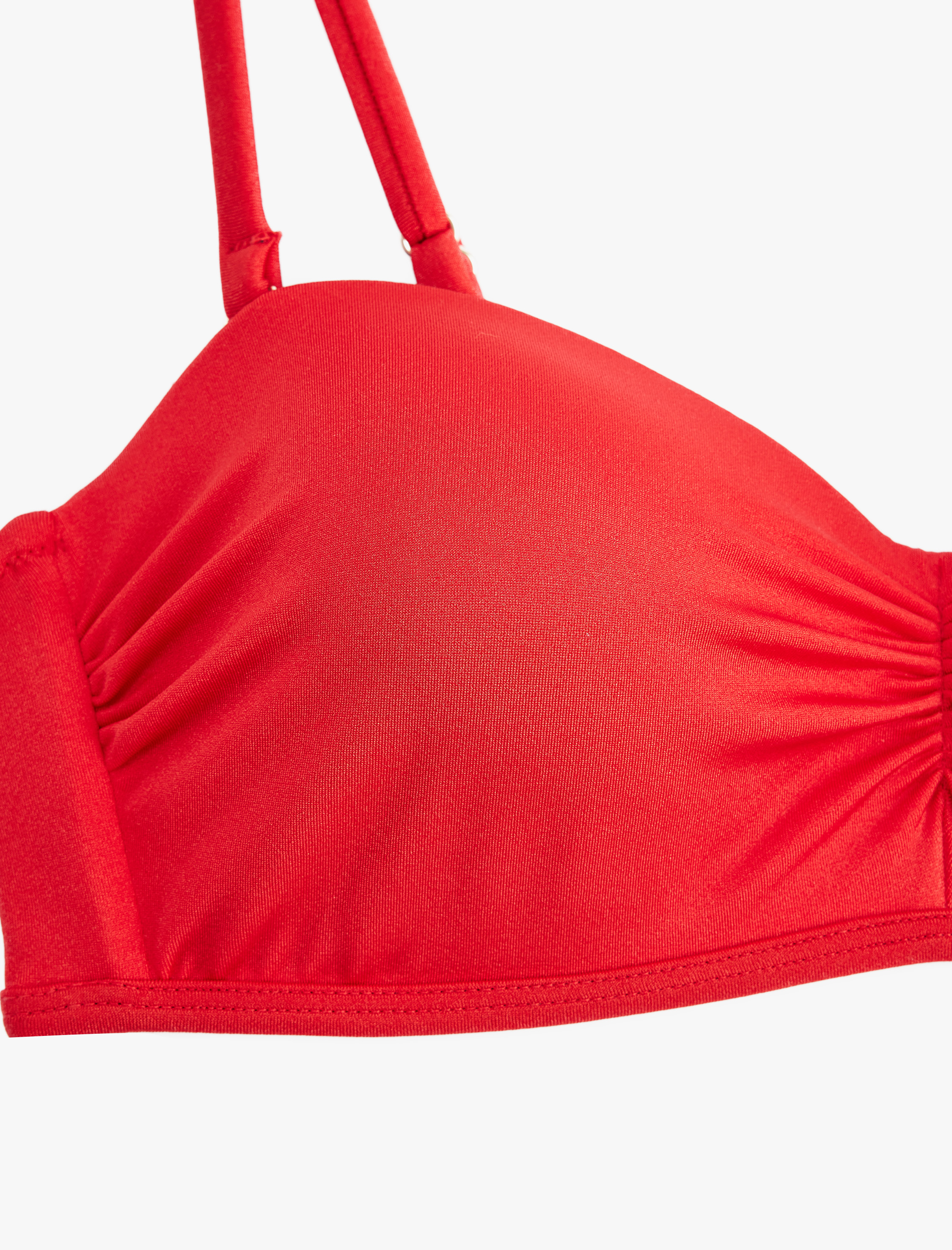   Kalp Yaka Drape Detaylı Straplez Bikini Üstü