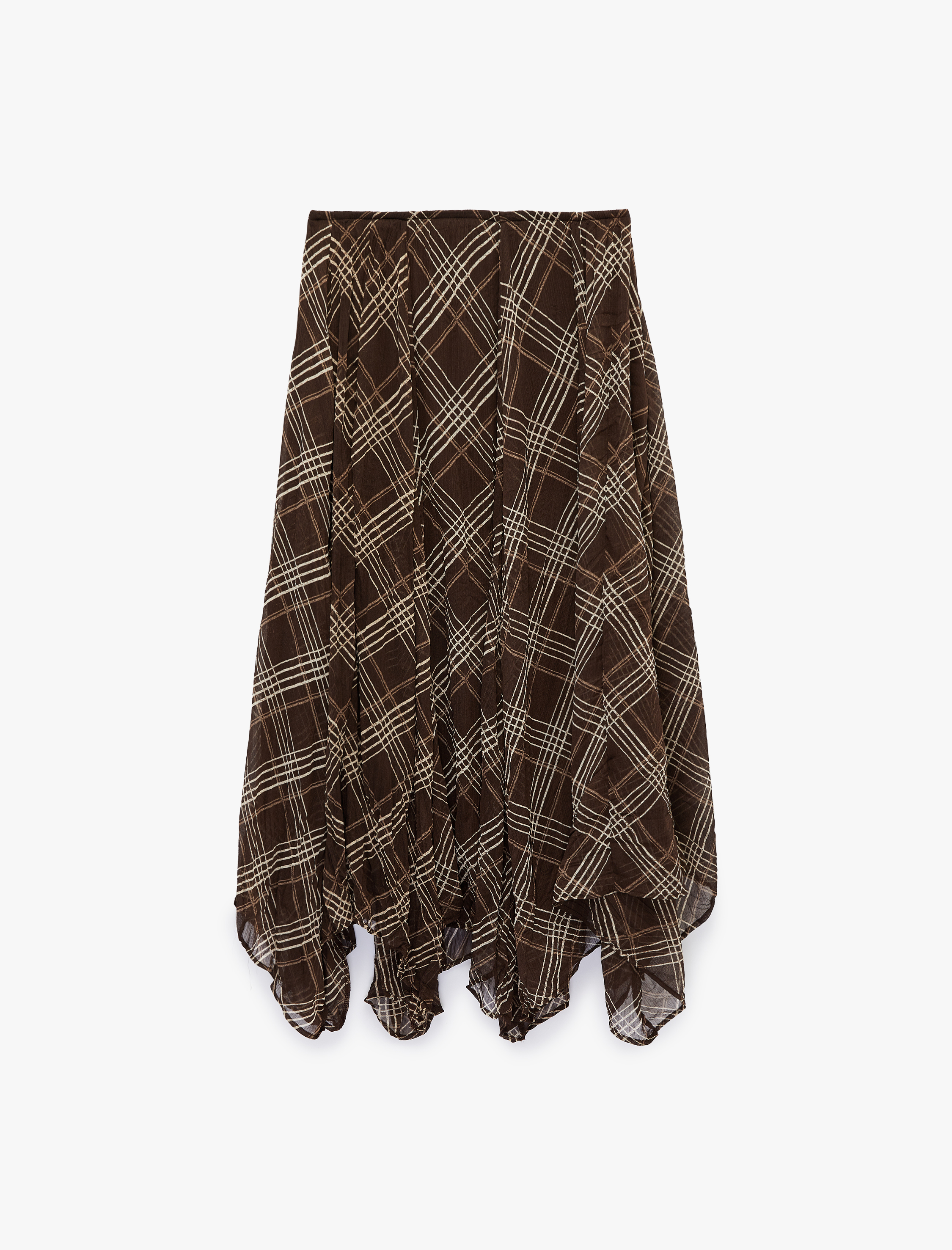   Asimetrik Kesim Ekose Şifon Midi Etek