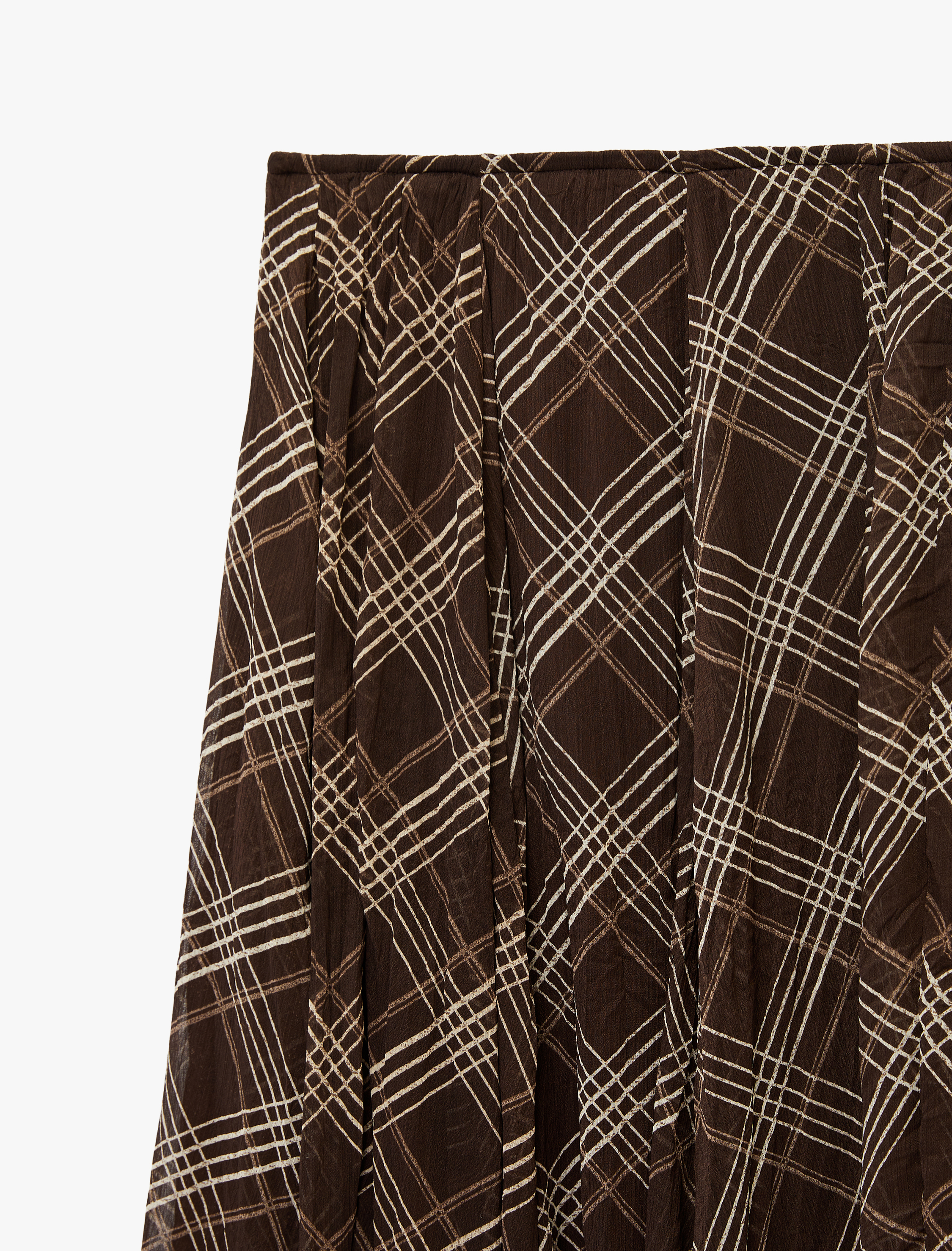   Asimetrik Kesim Ekose Şifon Midi Etek