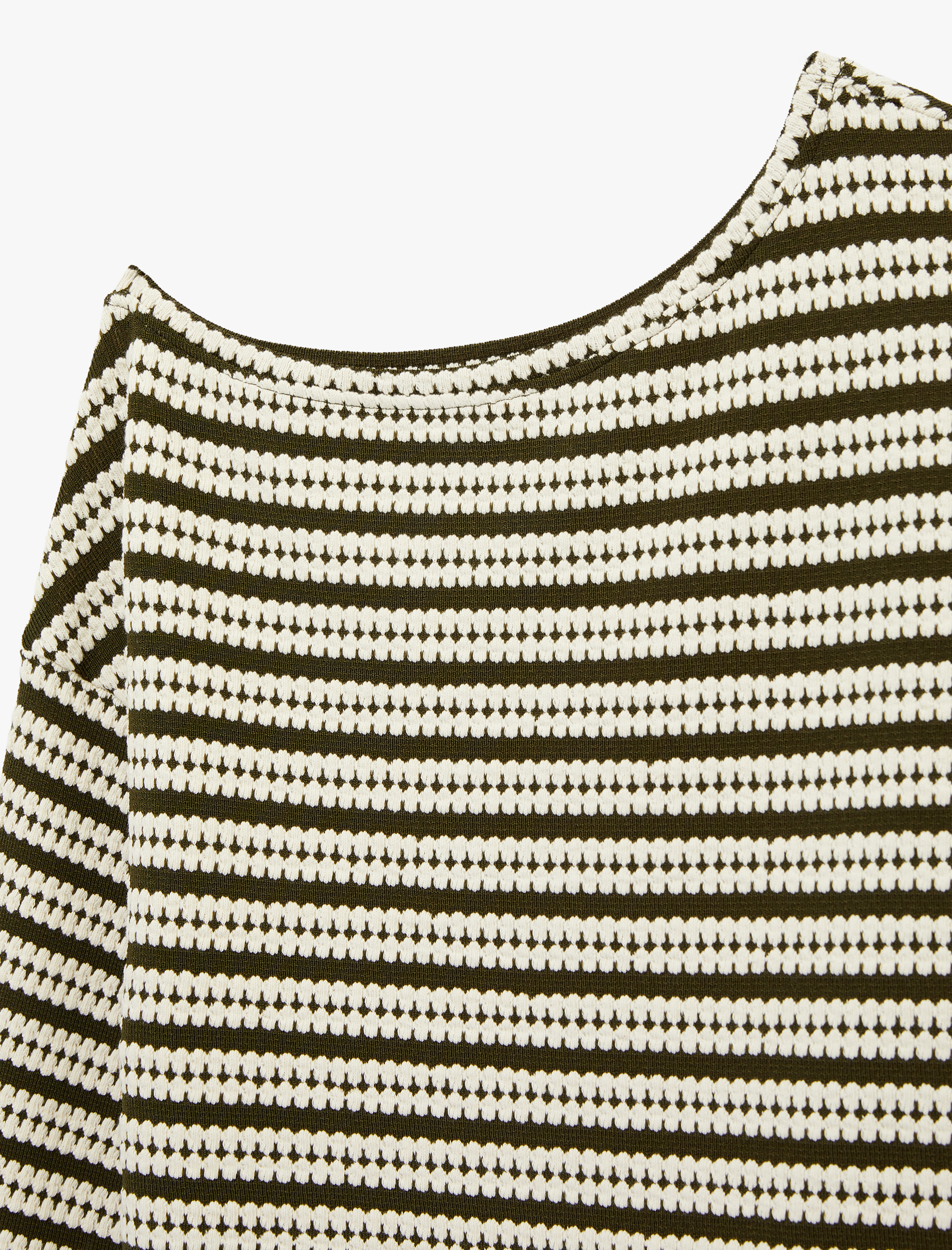   Uzun Kollu Asimetrik Kesim Omzu Açık Çizgili Tişört