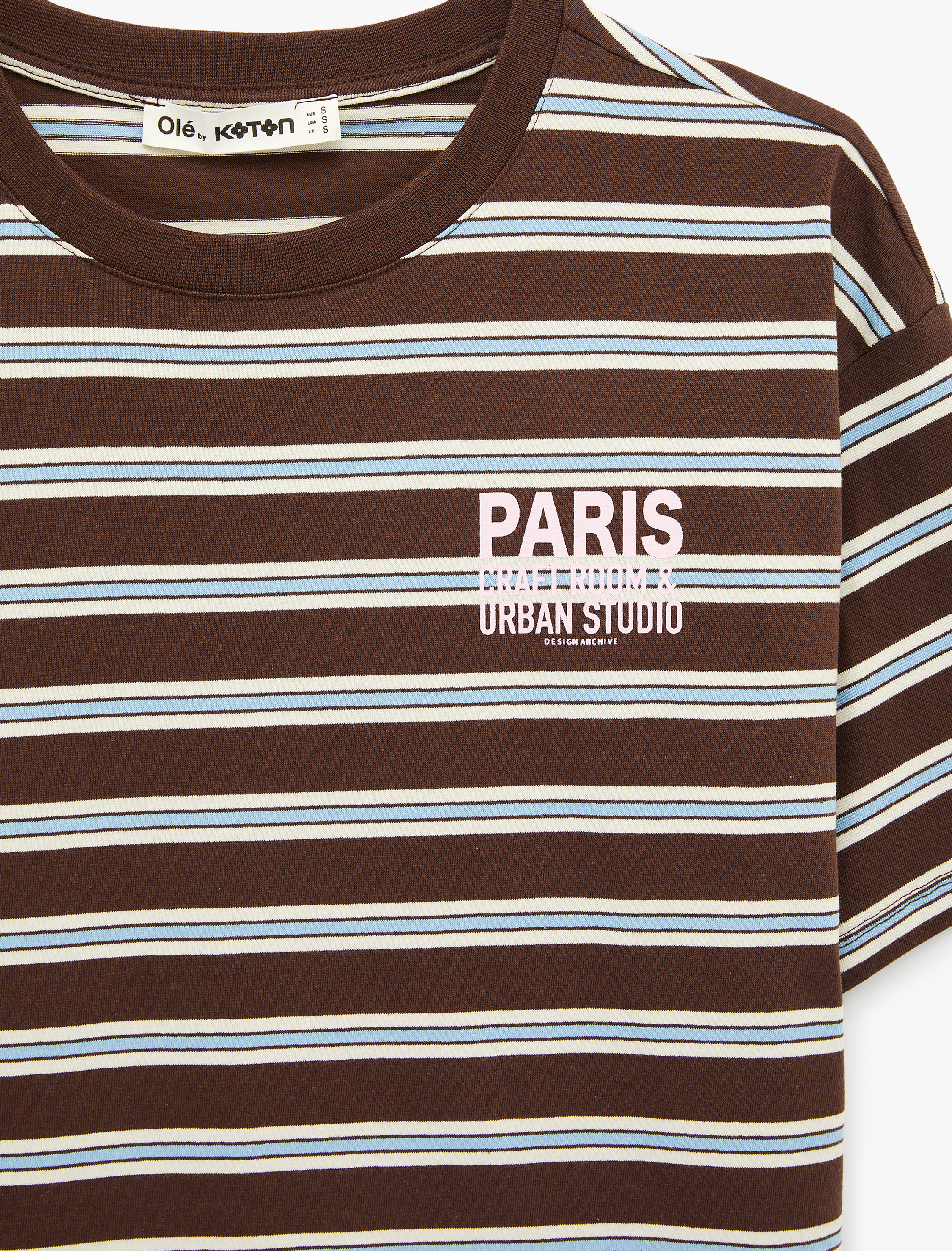   Kısa Kollu Bisiklet Yaka Rahat Kalıp Pamuklu Baskılı Tişört