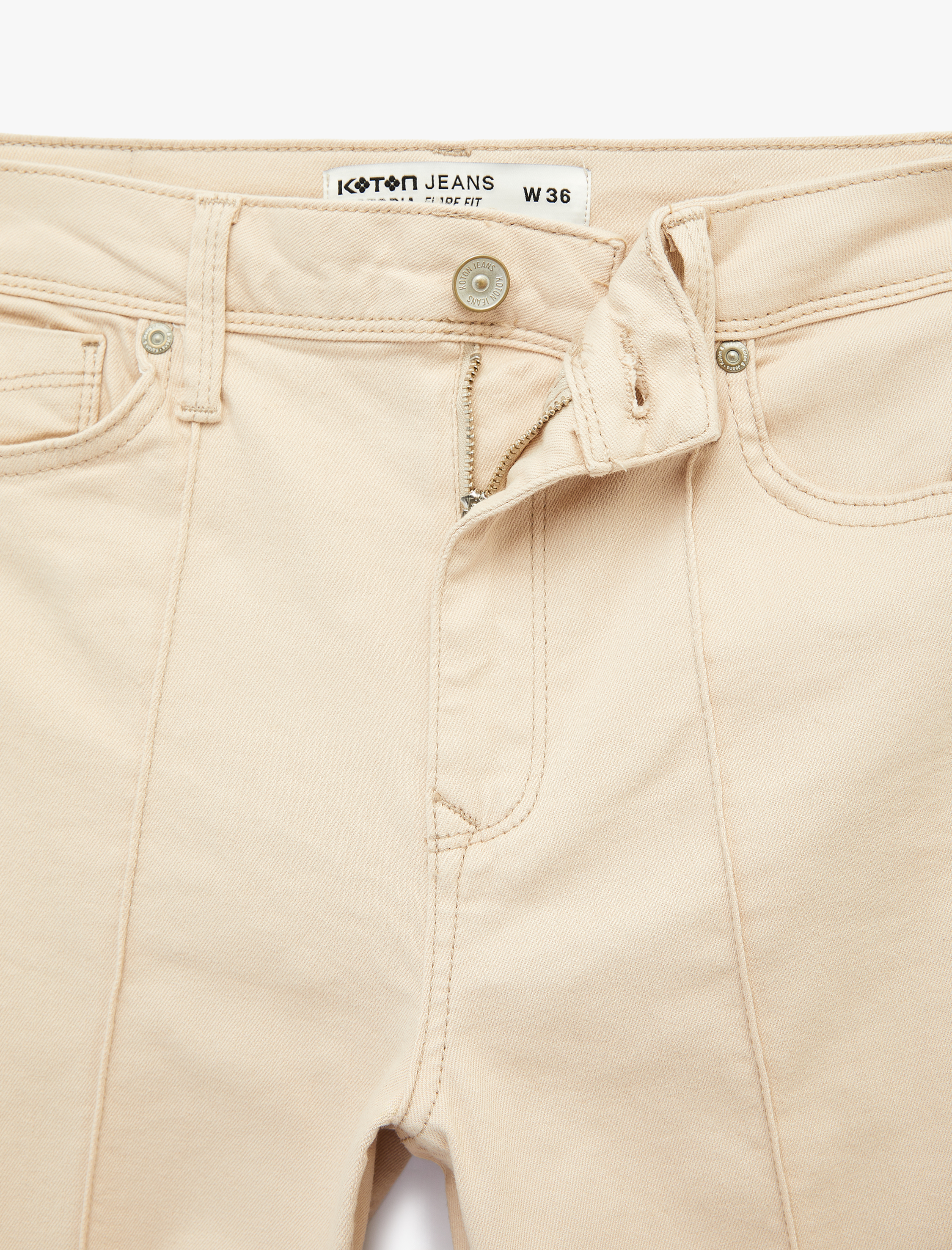   Nervürlü Cepli Düğmeli İspanyol Paça Denim Pantolon - Flare Jeans