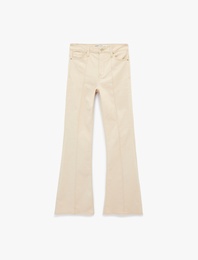 Nervürlü Cepli Düğmeli İspanyol Paça Denim Pantolon - Flare Jeans