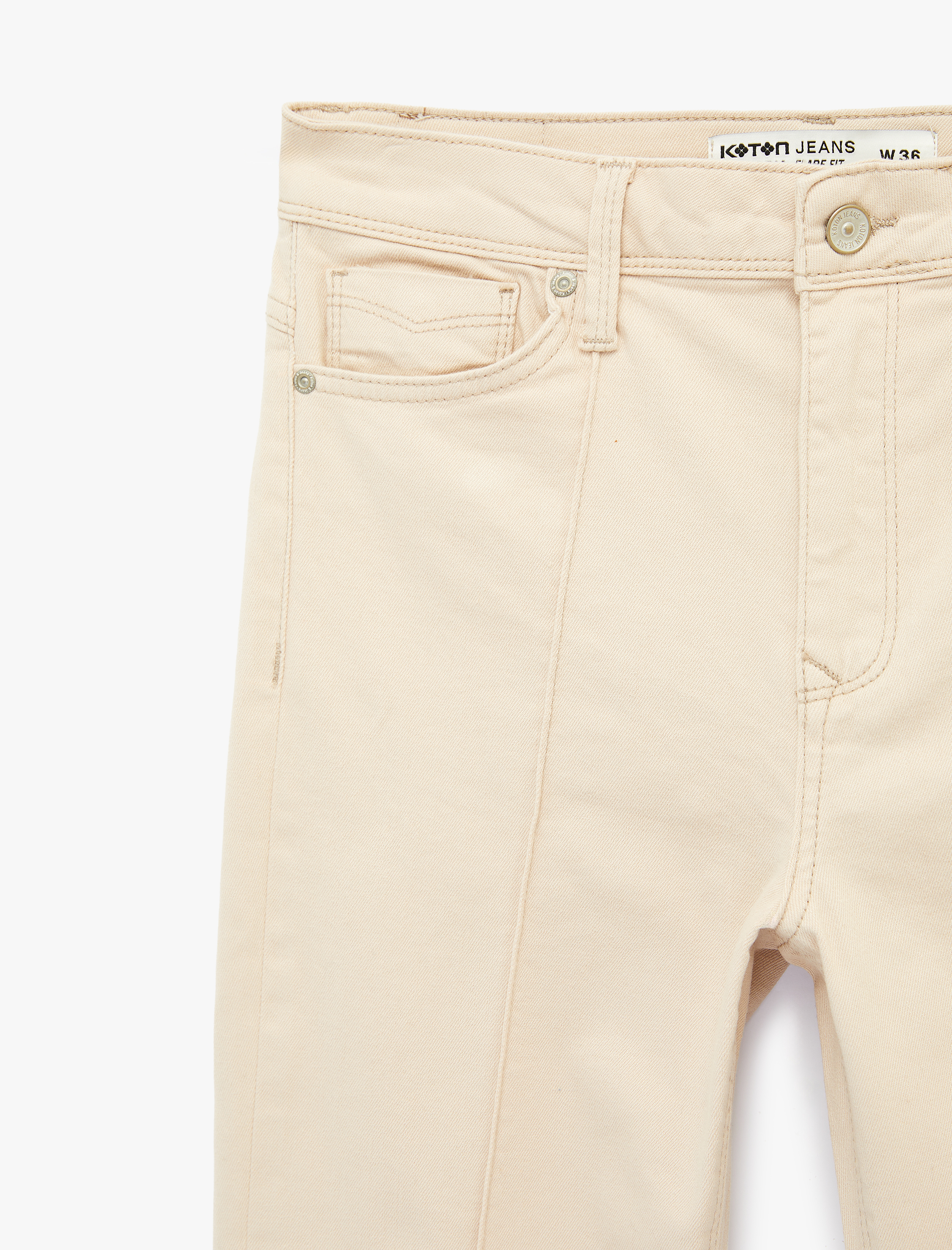   Nervürlü Cepli Düğmeli İspanyol Paça Denim Pantolon - Flare Jeans