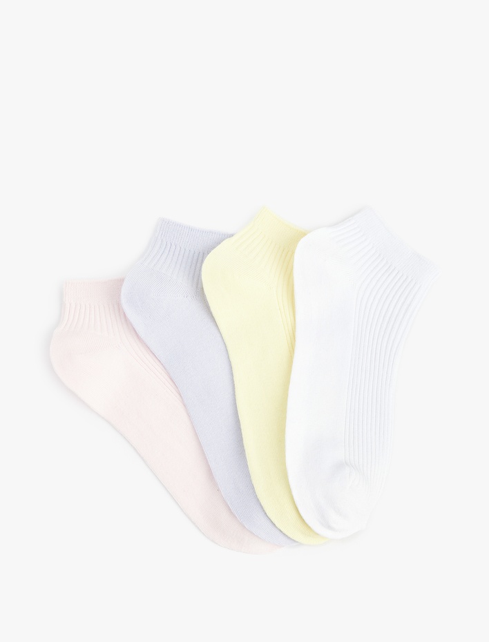 Kadın Çizgili Dokulu Çok Renkli Pamuklu 4'lü Patik Çorap Seti