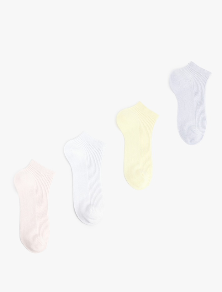 Kadın Çizgili Dokulu Çok Renkli Pamuklu 4'lü Patik Çorap Seti