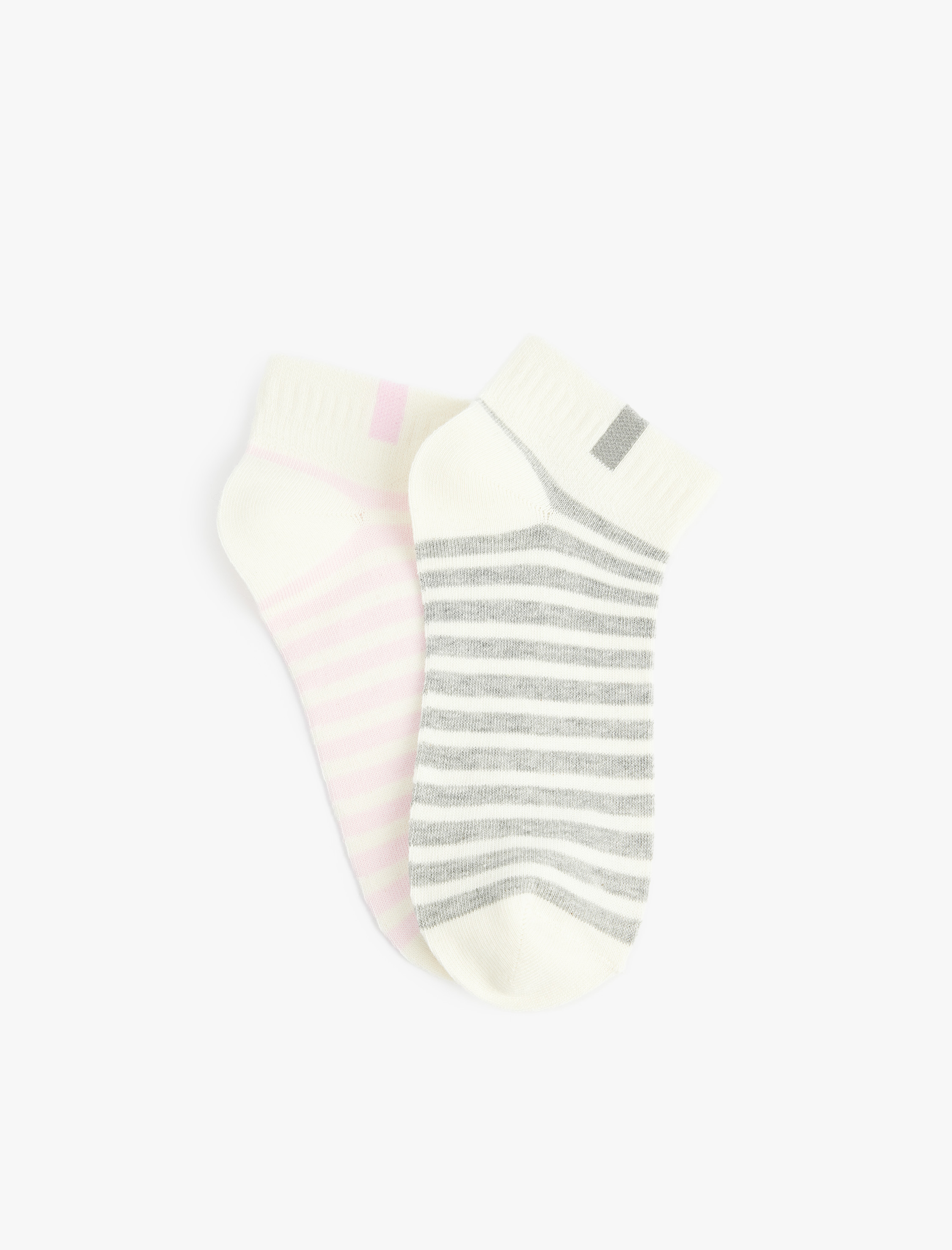  Kadın Pamuklu Çizgili 2'li Patik Çorap Seti
