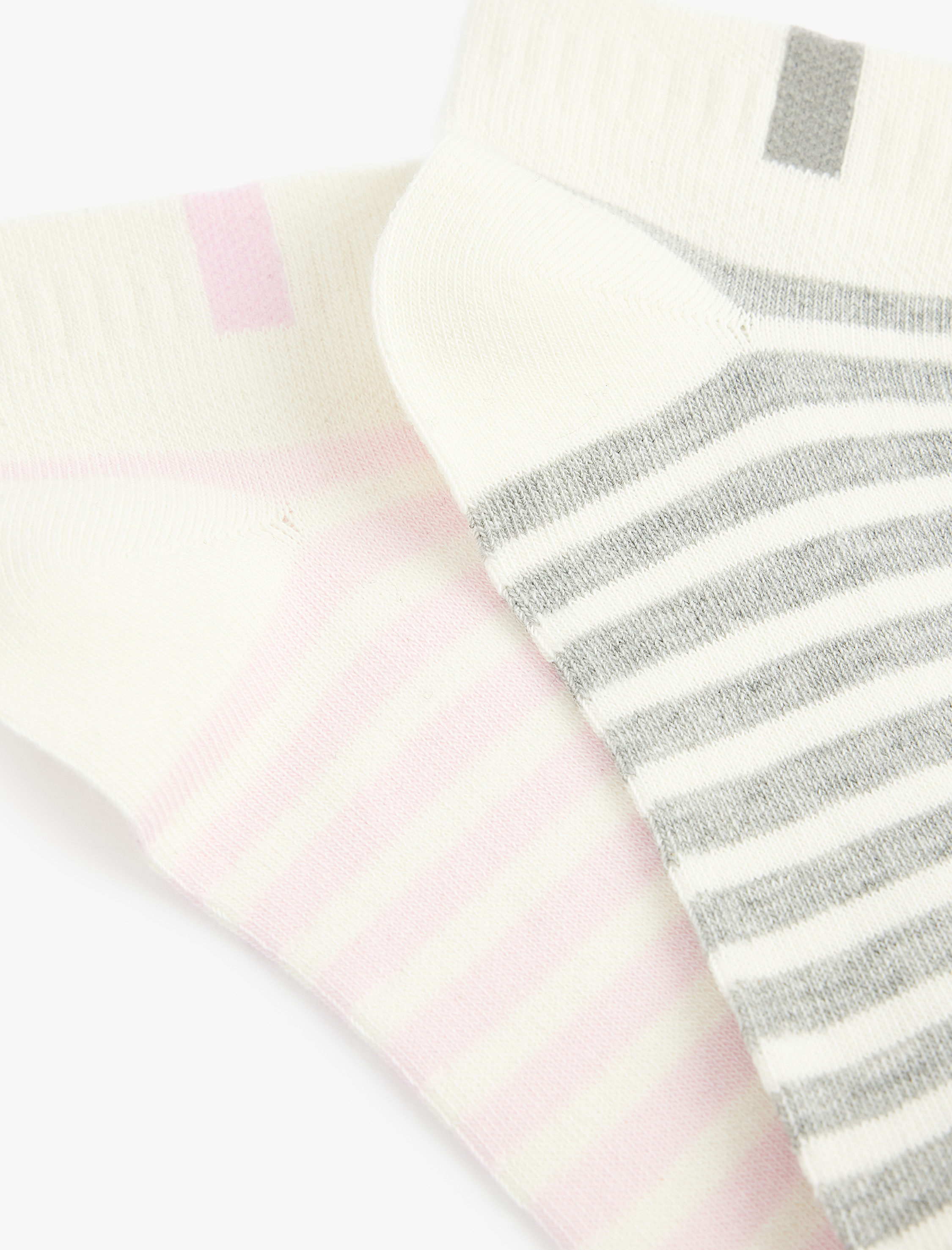  Kadın Pamuklu Çizgili 2'li Patik Çorap Seti