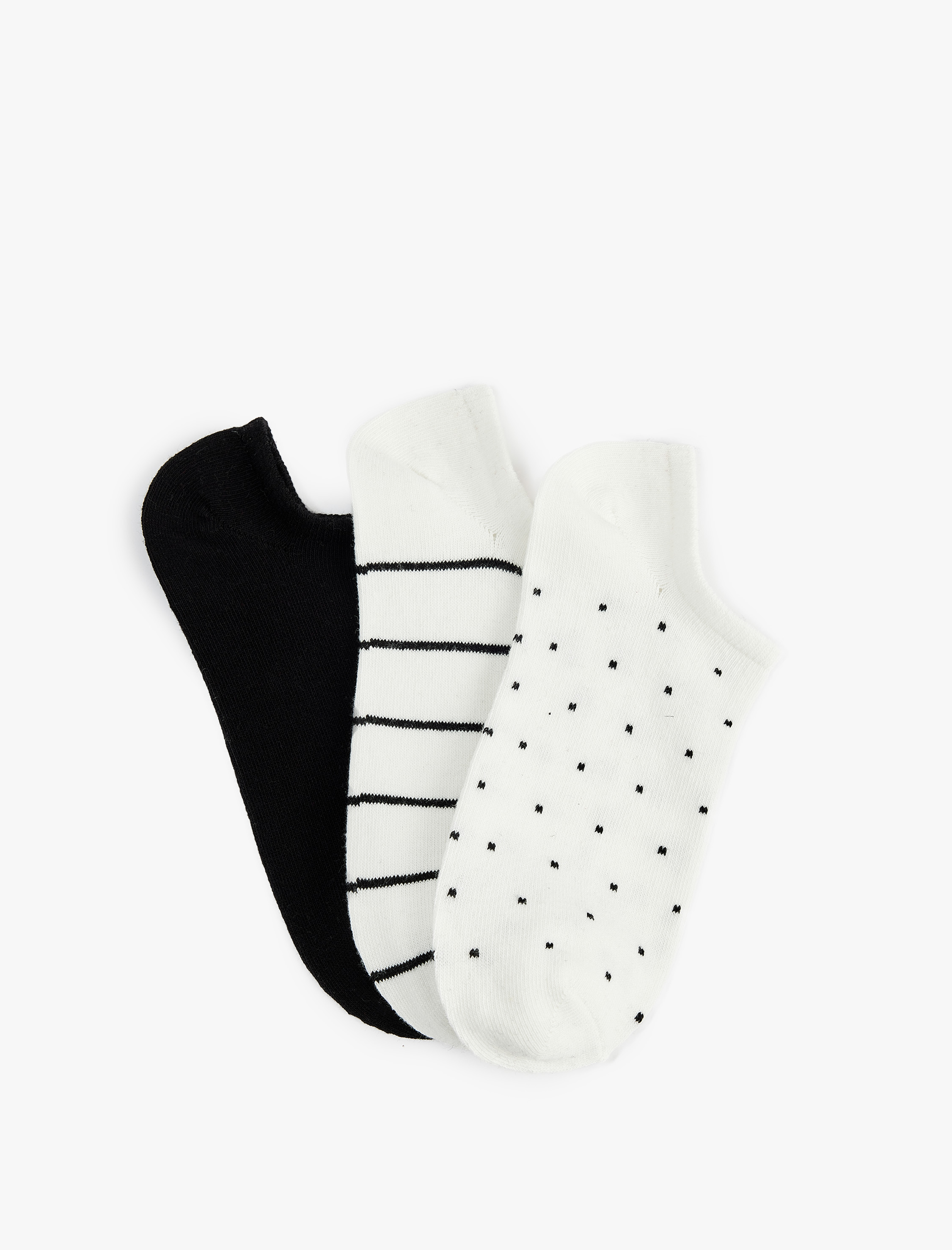  Kadın Desenli Pamuklu 3'lü Görünmez Çorap Seti