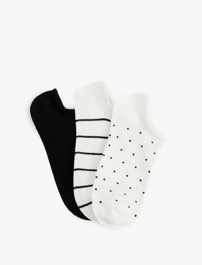 Kadın Desenli Pamuklu 3'lü Görünmez Çorap Seti