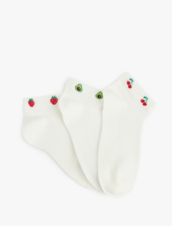 Kadın Meyve Baskılı Çok Renkli Pamuklu 3'lü Patik Çorap Seti