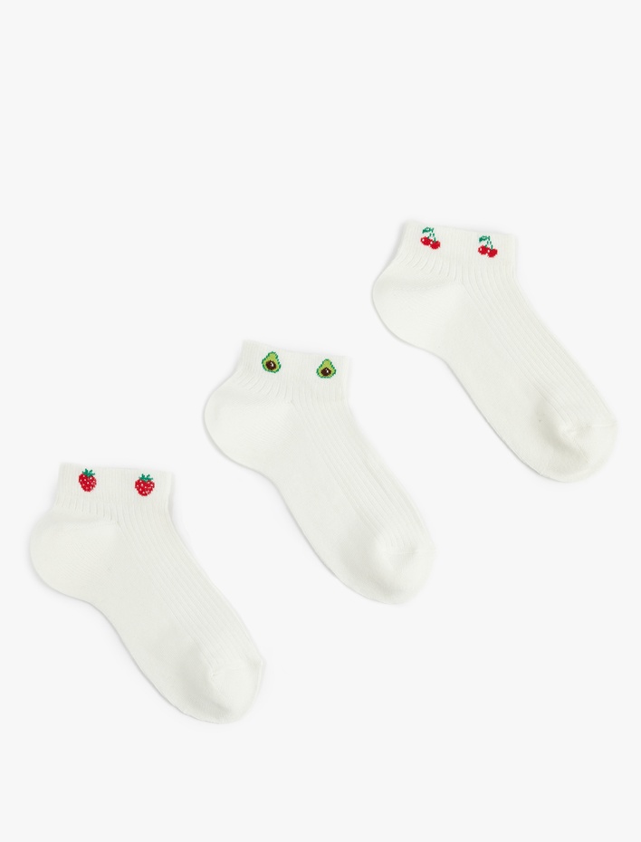 Kadın Meyve Baskılı Çok Renkli Pamuklu 3'lü Patik Çorap Seti
