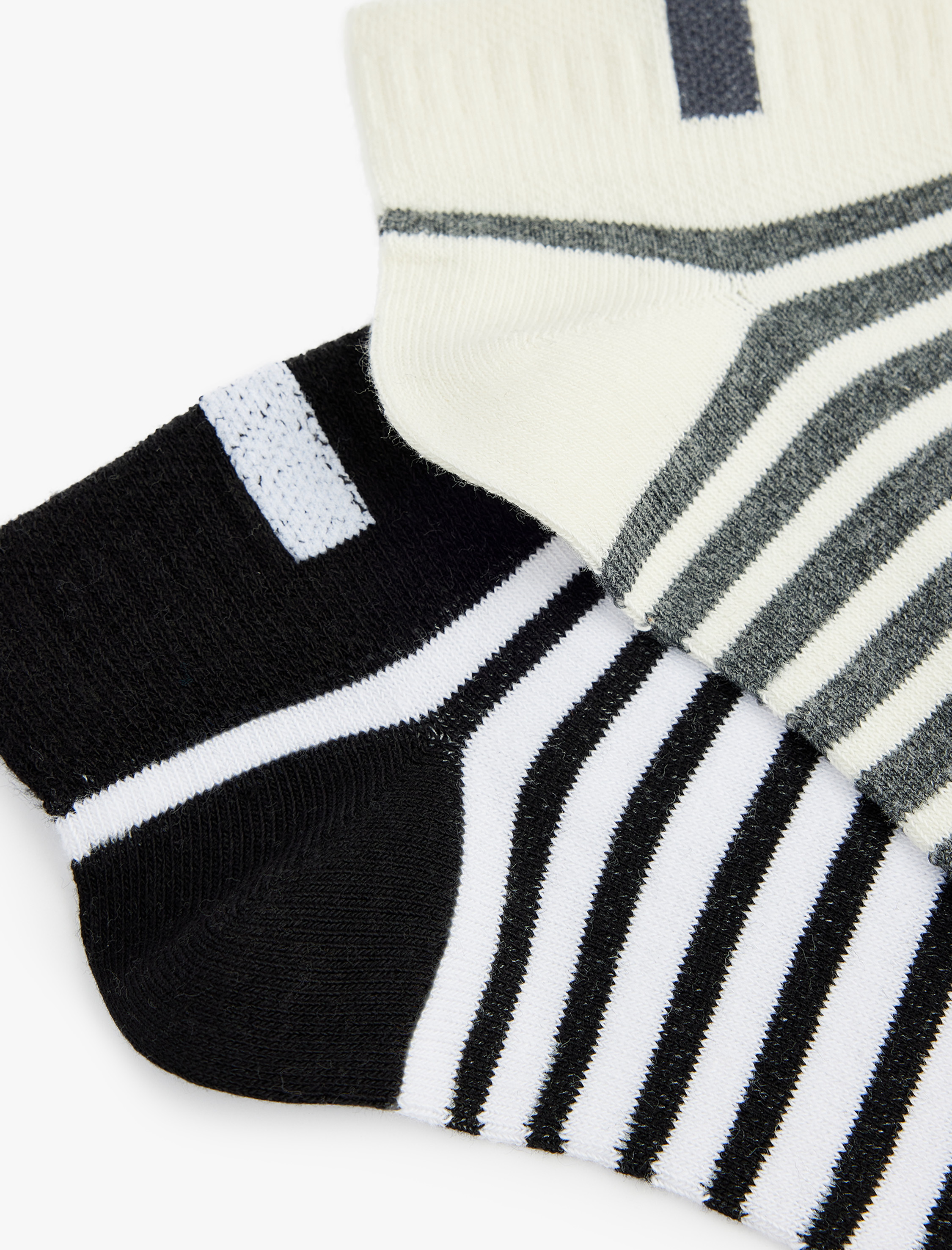  Kadın Pamuklu Çizgili 2'li Patik Çorap Seti