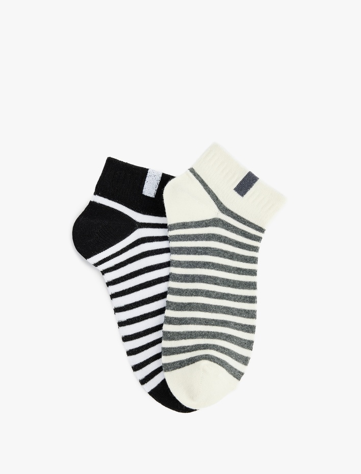 Kadın Pamuklu Çizgili 2'li Patik Çorap Seti