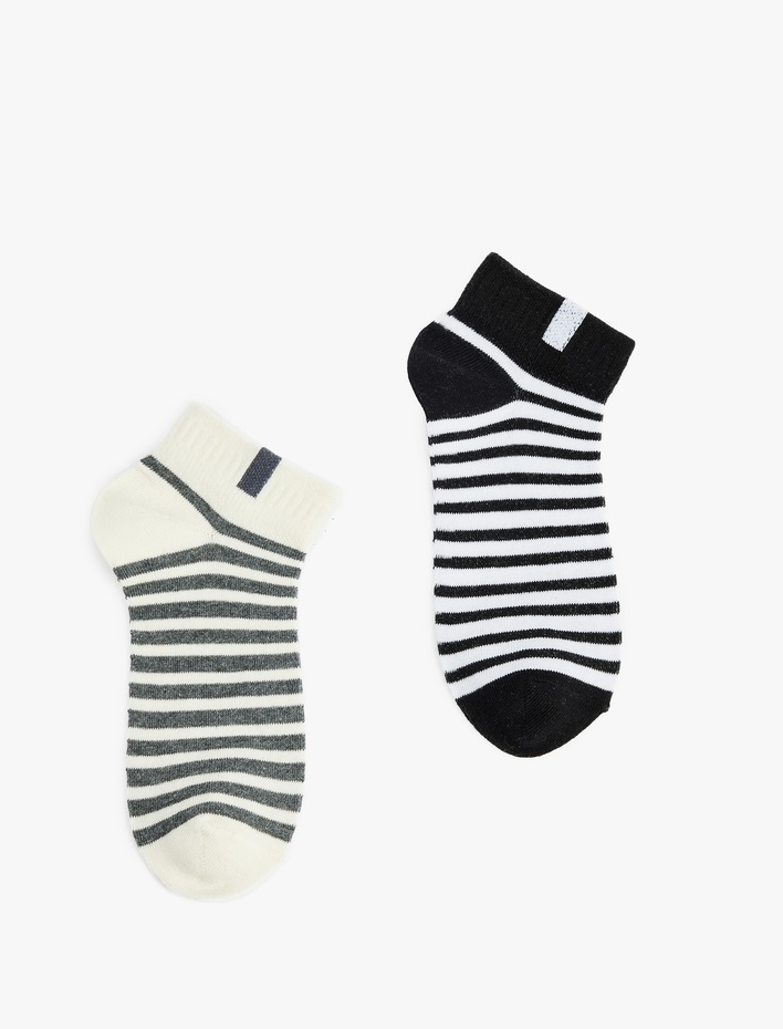 Kadın Pamuklu Çizgili 2'li Patik Çorap Seti