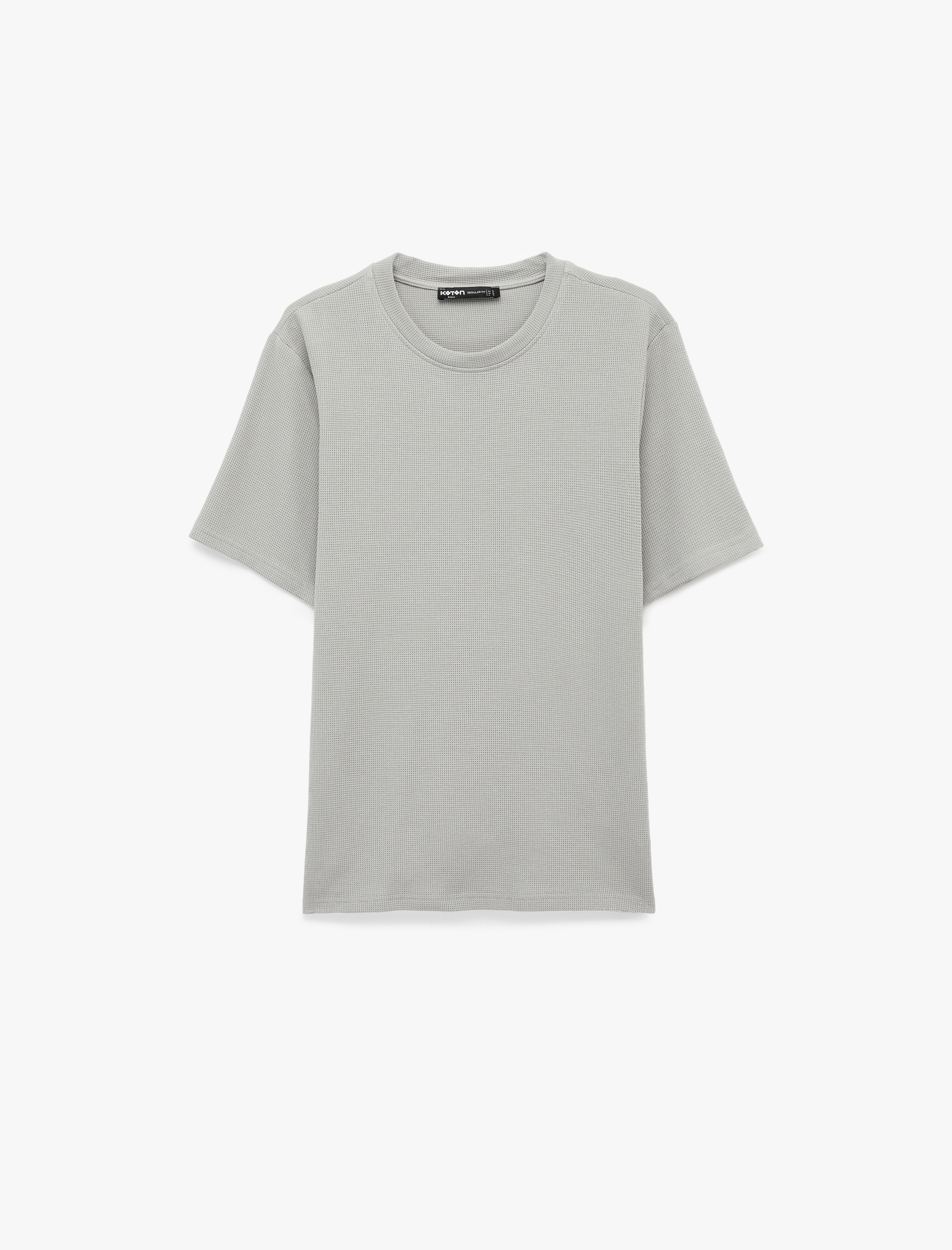   Regular Fit Kısa Kollu Pamuklu Waffle Dokulu Bisiklet Yaka Tişört