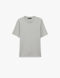 Regular Fit Kısa Kollu Pamuklu Waffle Dokulu Bisiklet Yaka Tişört