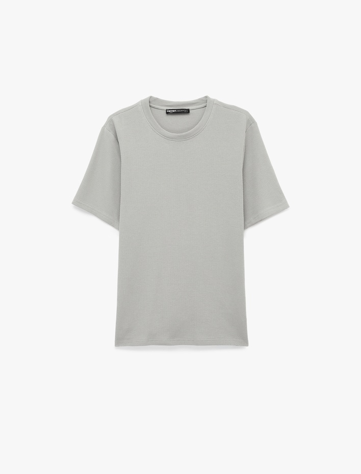  Regular Fit Kısa Kollu Pamuklu Waffle Dokulu Bisiklet Yaka Tişört