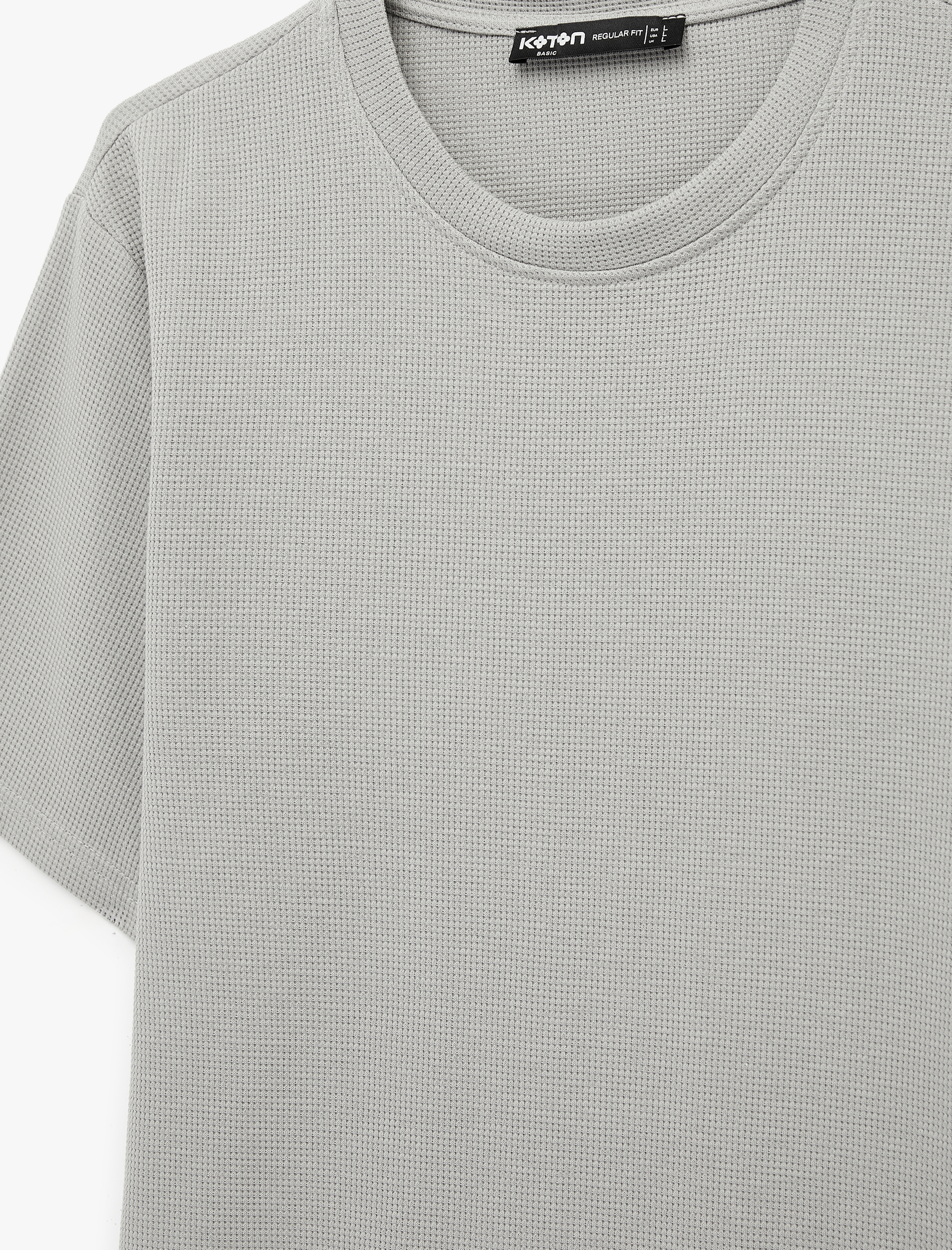   Regular Fit Kısa Kollu Pamuklu Waffle Dokulu Bisiklet Yaka Tişört