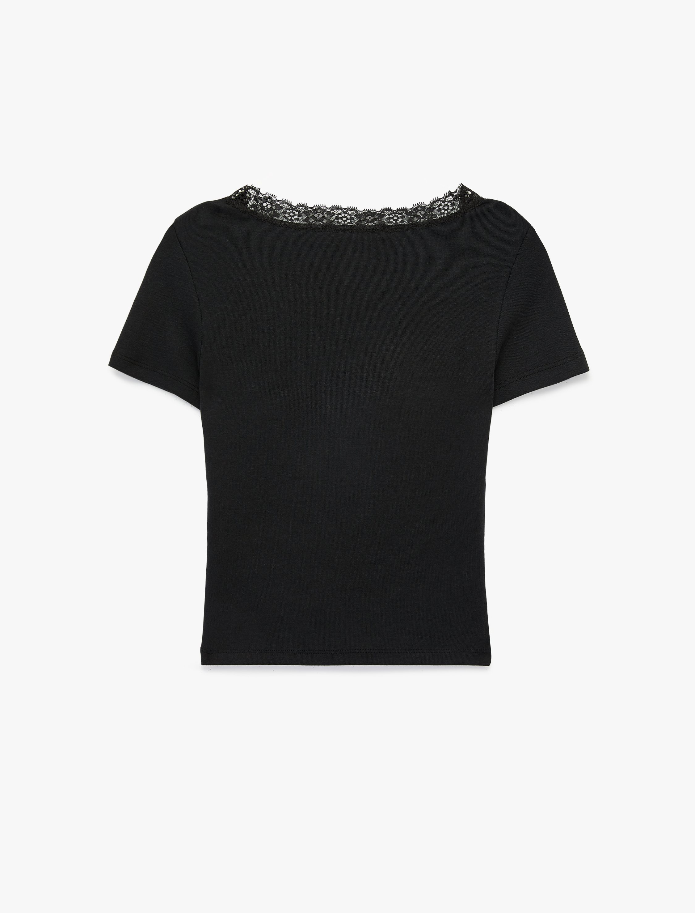   Slim Fit Kısa Kollu V Yaka Dantel Detaylı Tişört