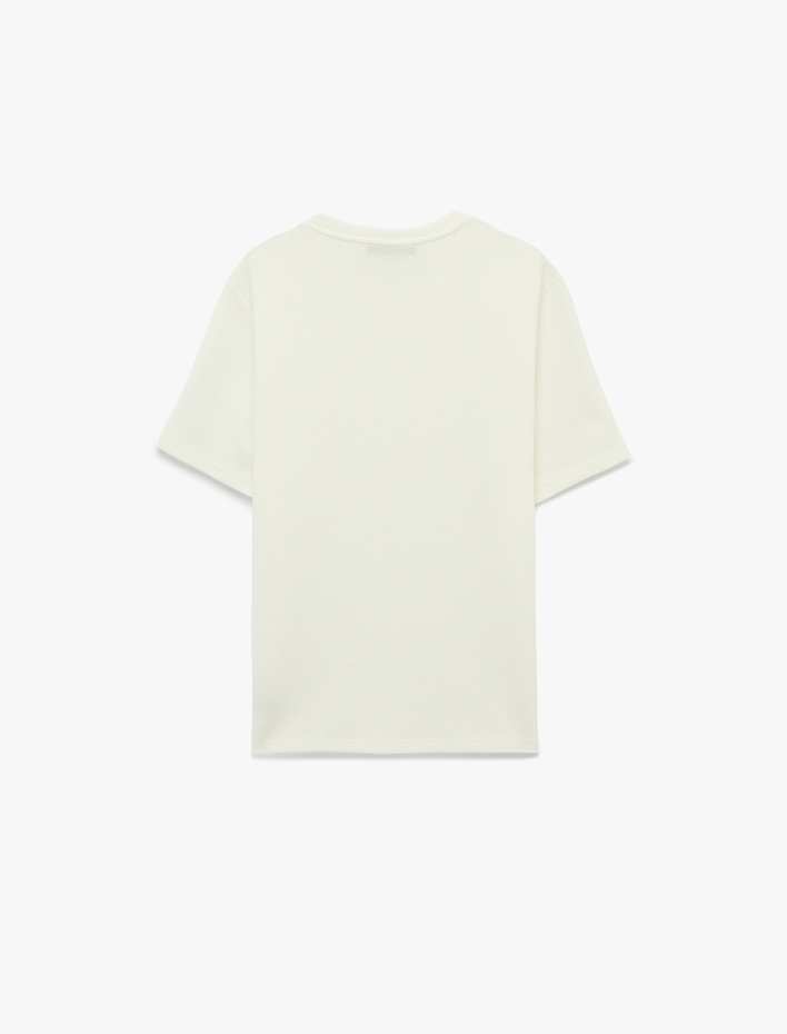  Regular Fit Kısa Kollu Pamuklu Waffle Dokulu Bisiklet Yaka Tişört