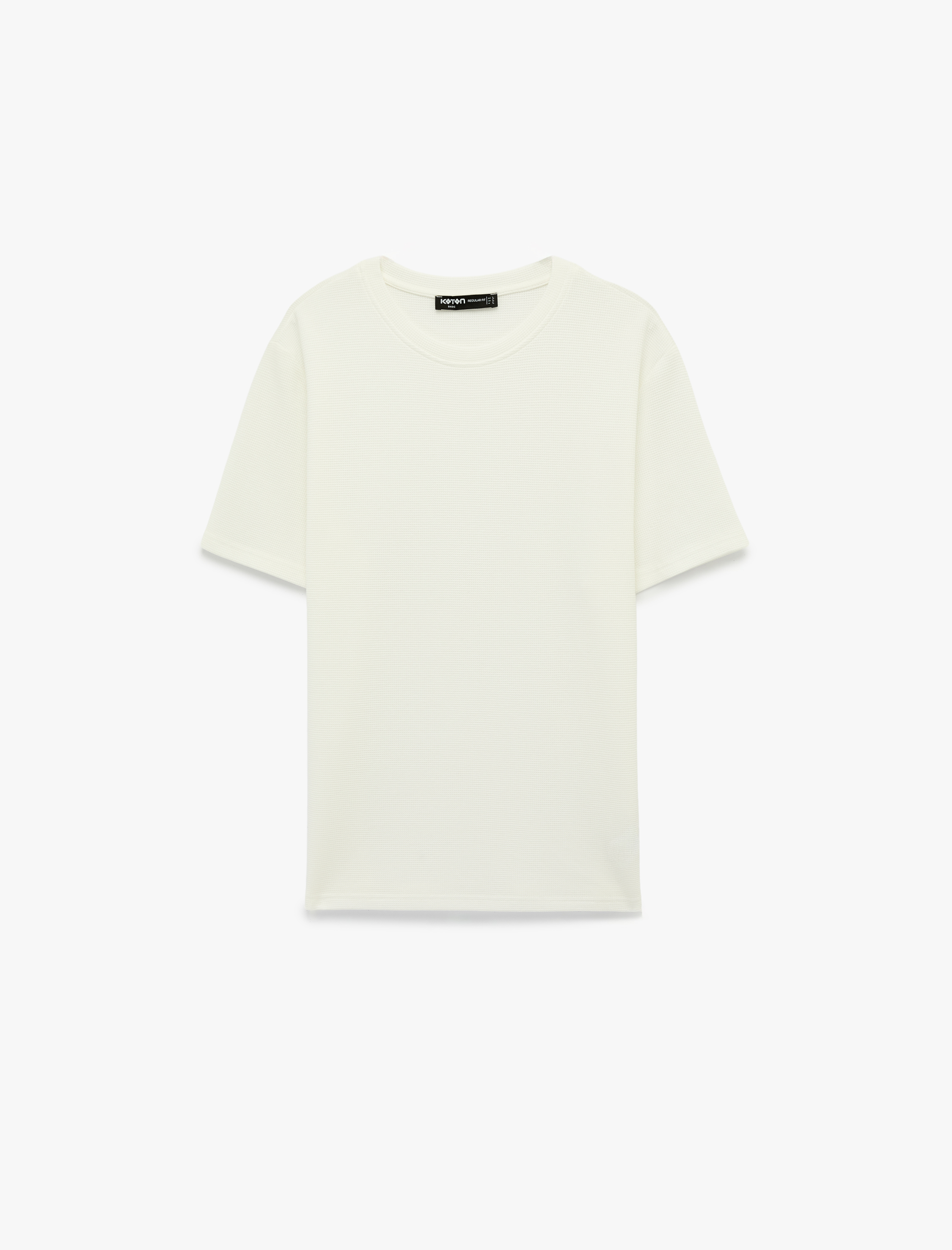   Regular Fit Kısa Kollu Pamuklu Waffle Dokulu Bisiklet Yaka Tişört