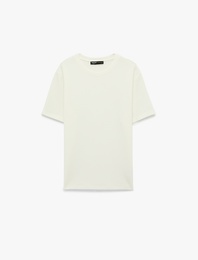 Regular Fit Kısa Kollu Pamuklu Waffle Dokulu Bisiklet Yaka Tişört