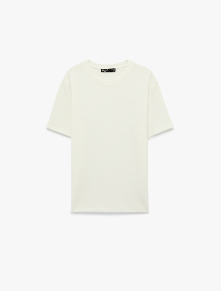  Regular Fit Kısa Kollu Pamuklu Waffle Dokulu Bisiklet Yaka Tişört