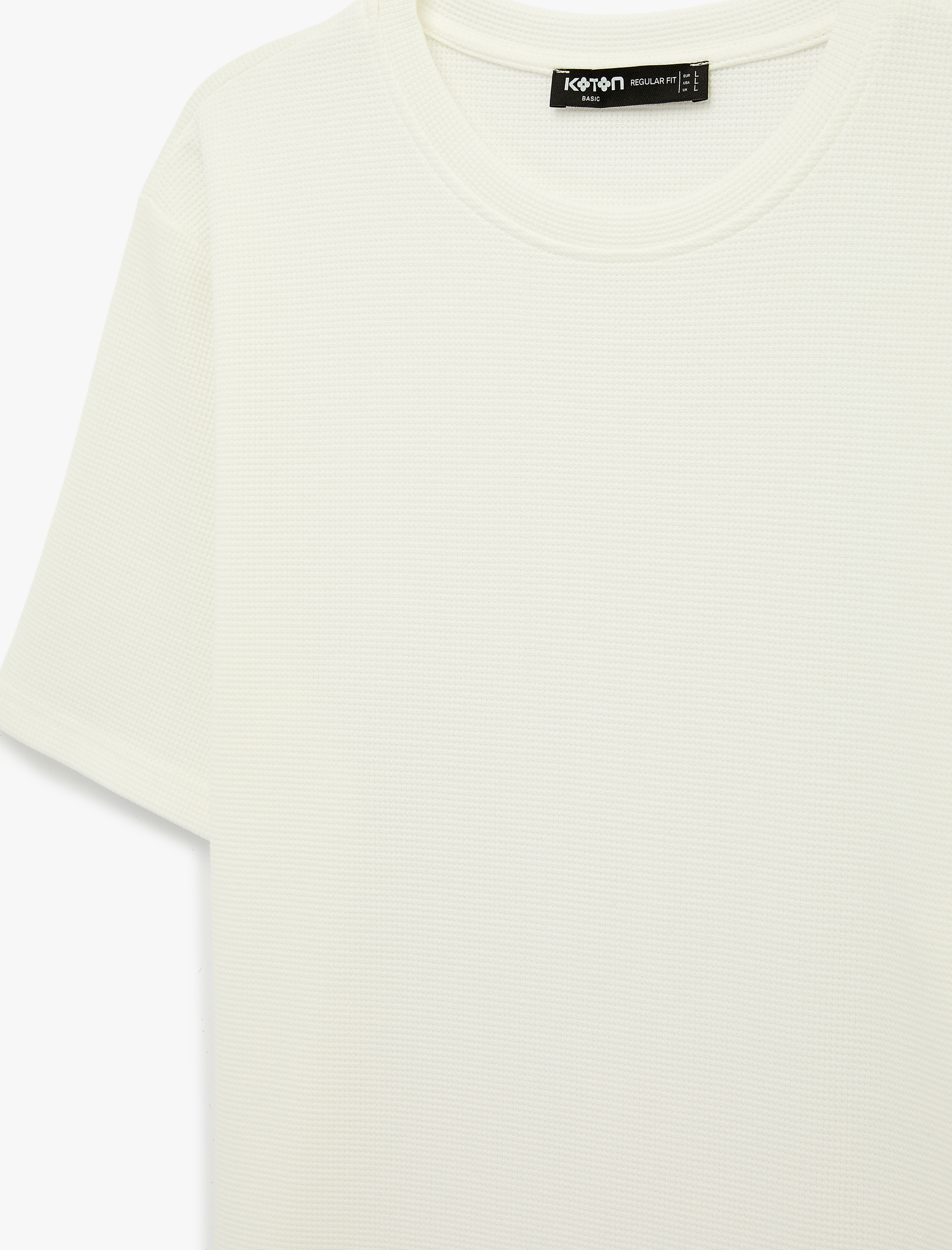   Regular Fit Kısa Kollu Pamuklu Waffle Dokulu Bisiklet Yaka Tişört