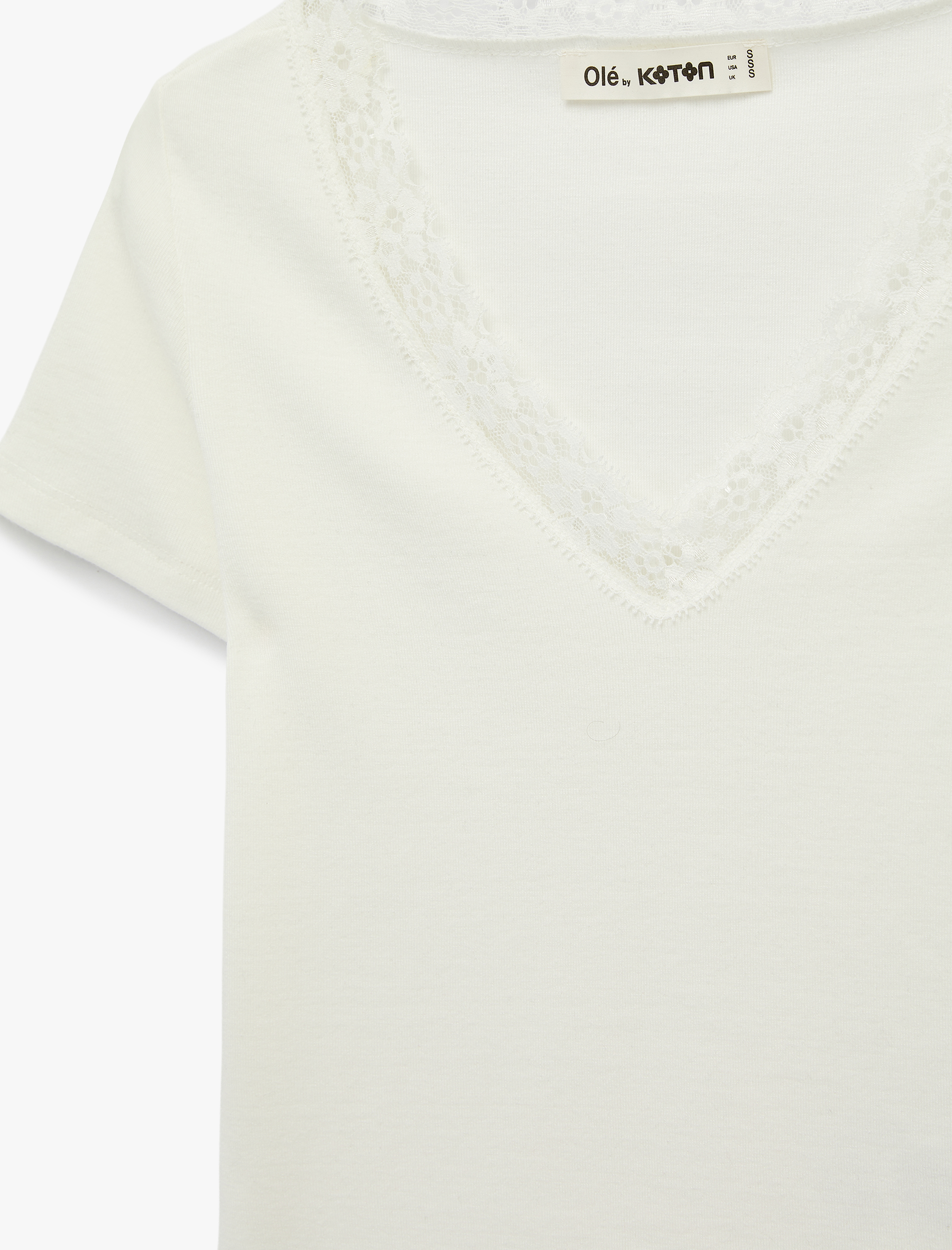   Slim Fit Kısa Kollu V Yaka Dantel Detaylı Tişört