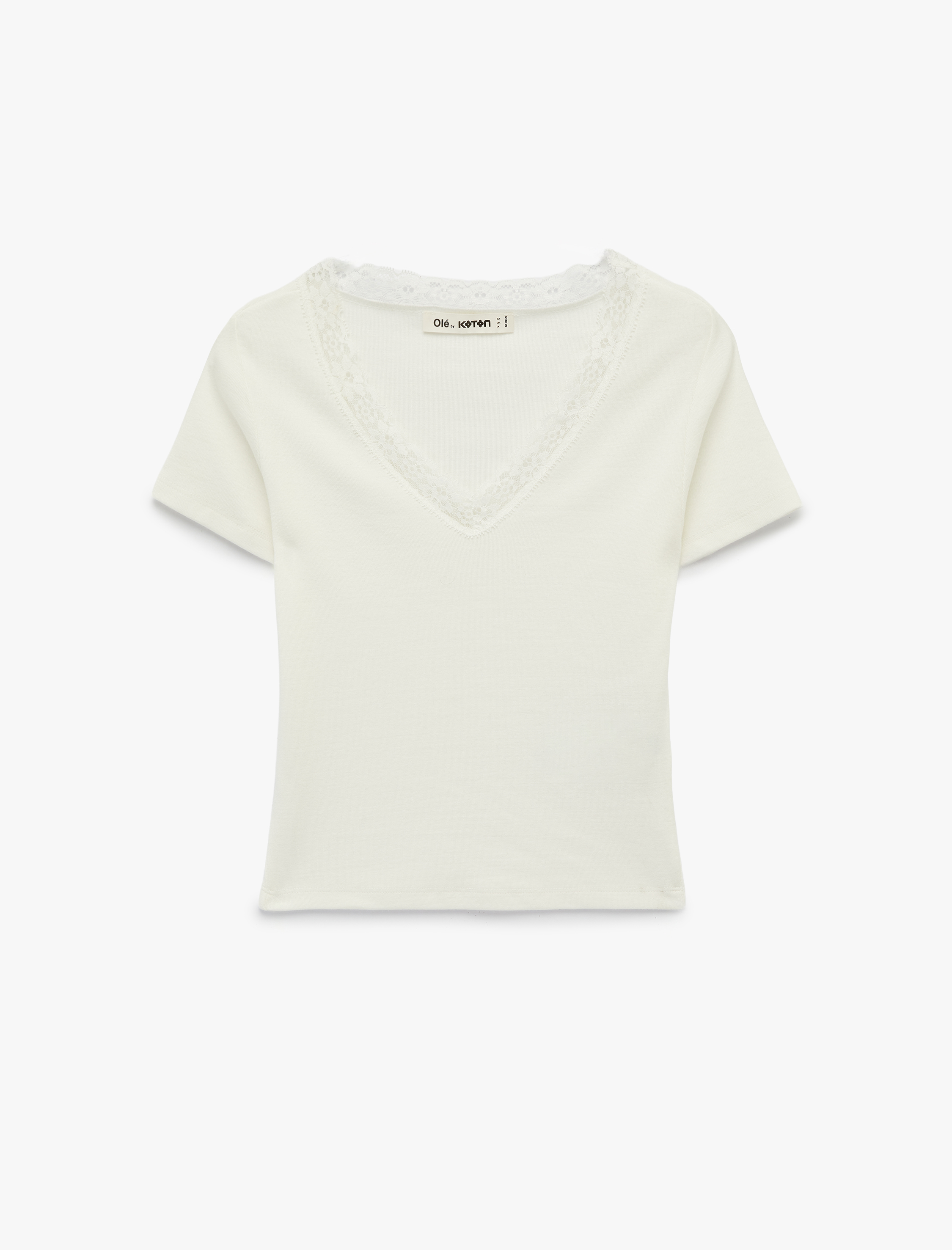   Slim Fit Kısa Kollu V Yaka Dantel Detaylı Tişört