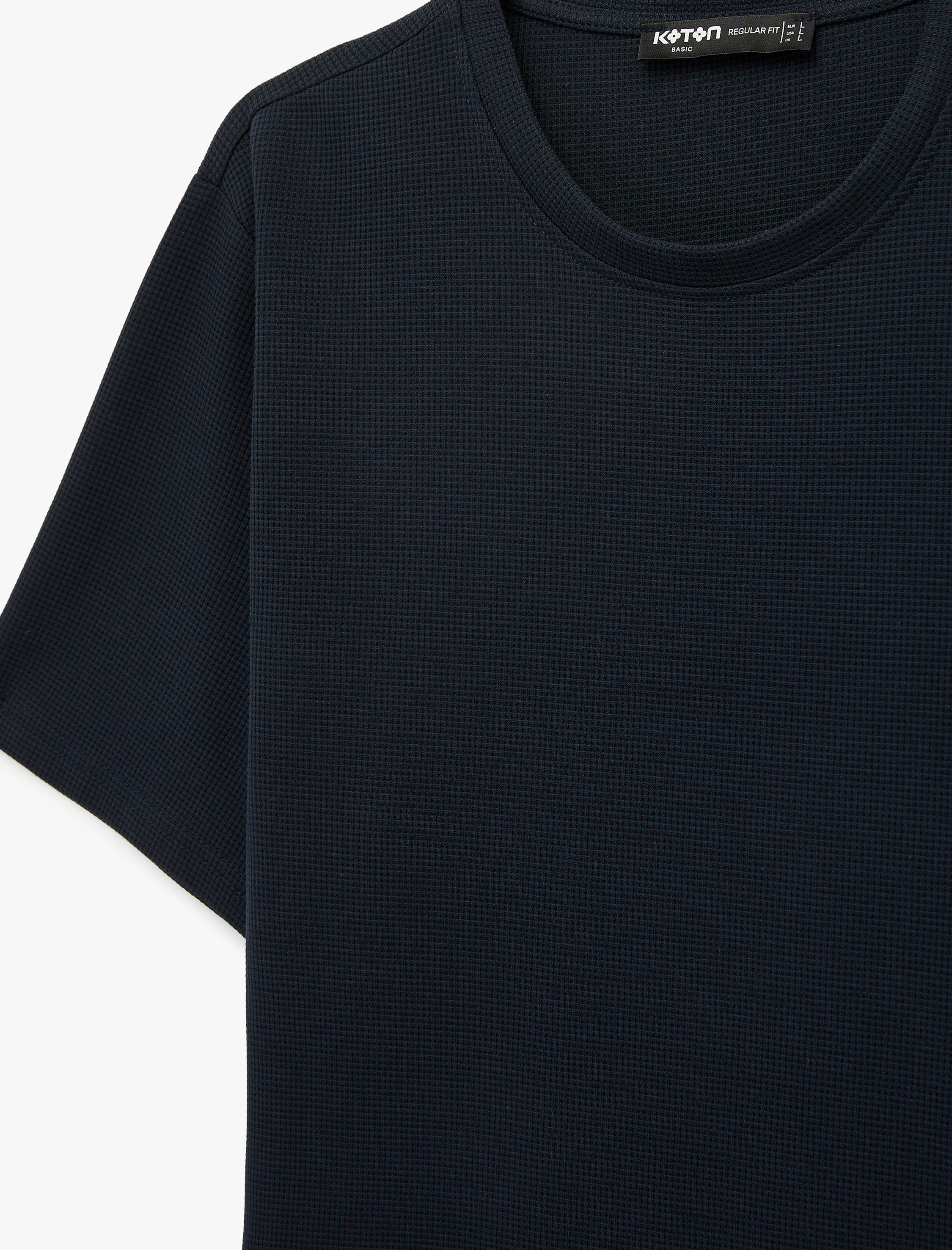   Regular Fit Kısa Kollu Pamuklu Waffle Dokulu Bisiklet Yaka Tişört