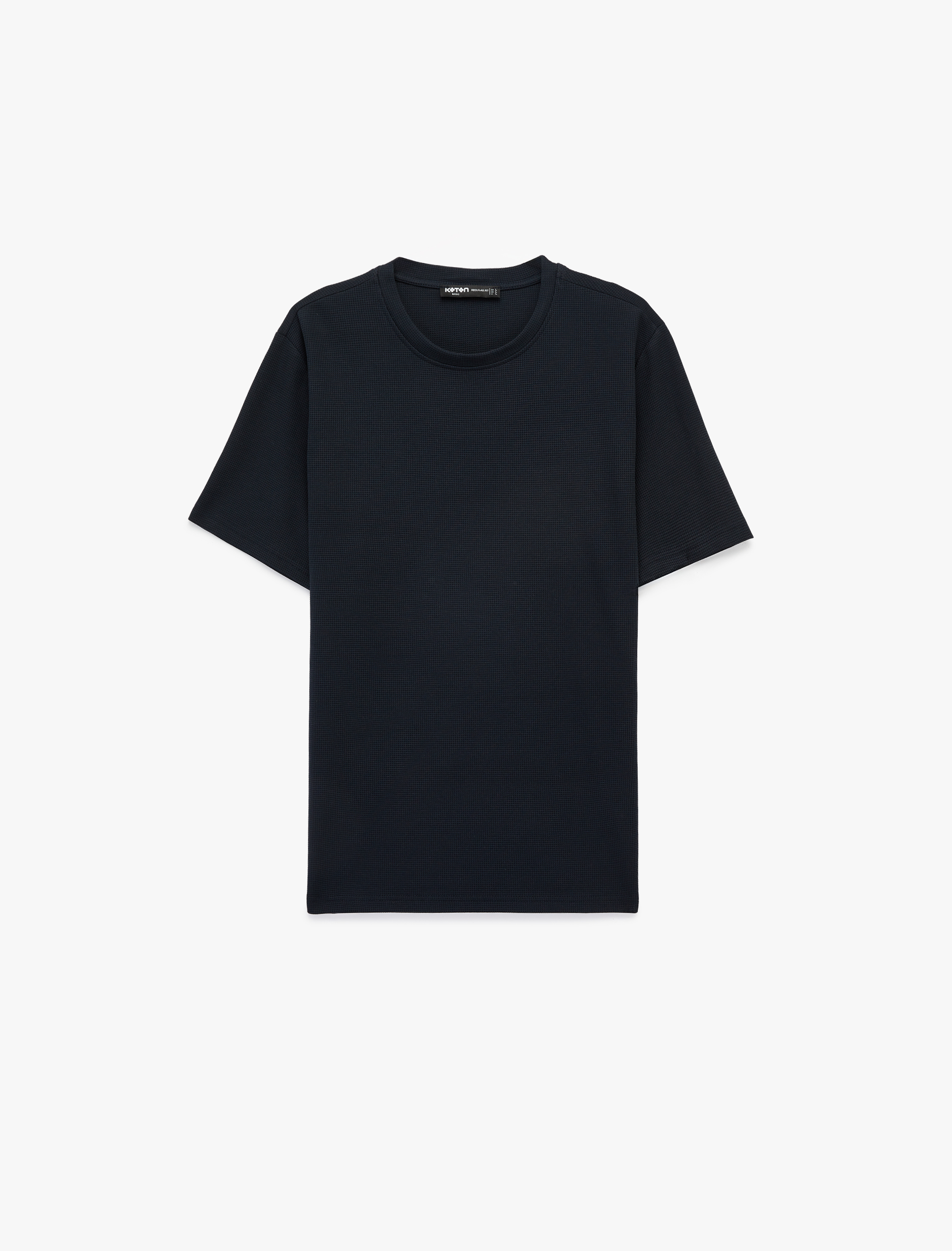   Regular Fit Kısa Kollu Pamuklu Waffle Dokulu Bisiklet Yaka Tişört