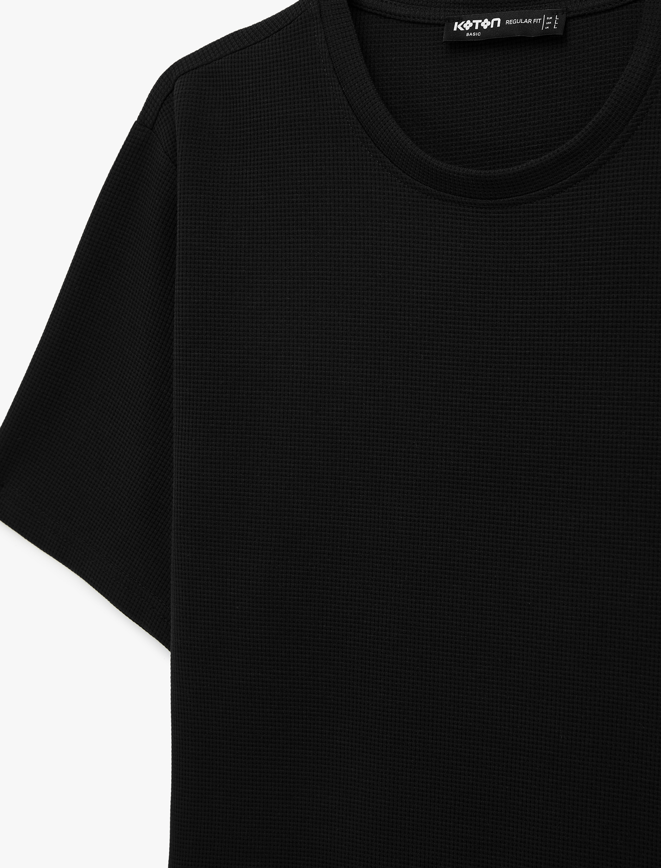   Regular Fit Kısa Kollu Pamuklu Waffle Dokulu Bisiklet Yaka Tişört