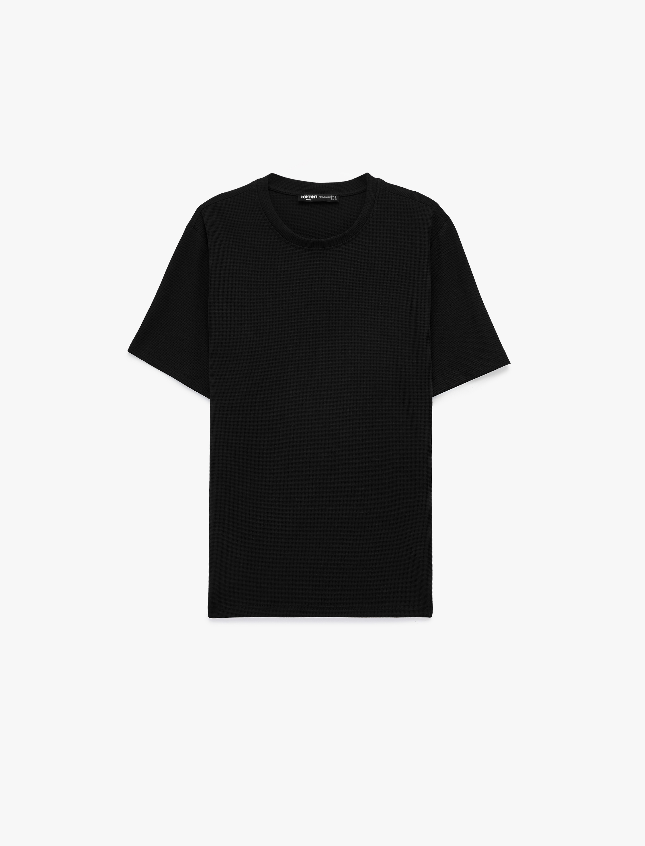   Regular Fit Kısa Kollu Pamuklu Waffle Dokulu Bisiklet Yaka Tişört