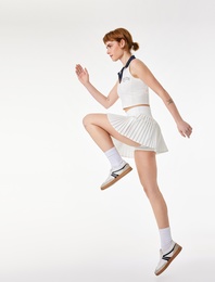 Yüksek Bel Rahat Kalıp Pileli Mini Spor Şort Etek