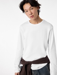 Regular Fit Pamuklu Uzun Kollu Bisiklet Yaka Tişört