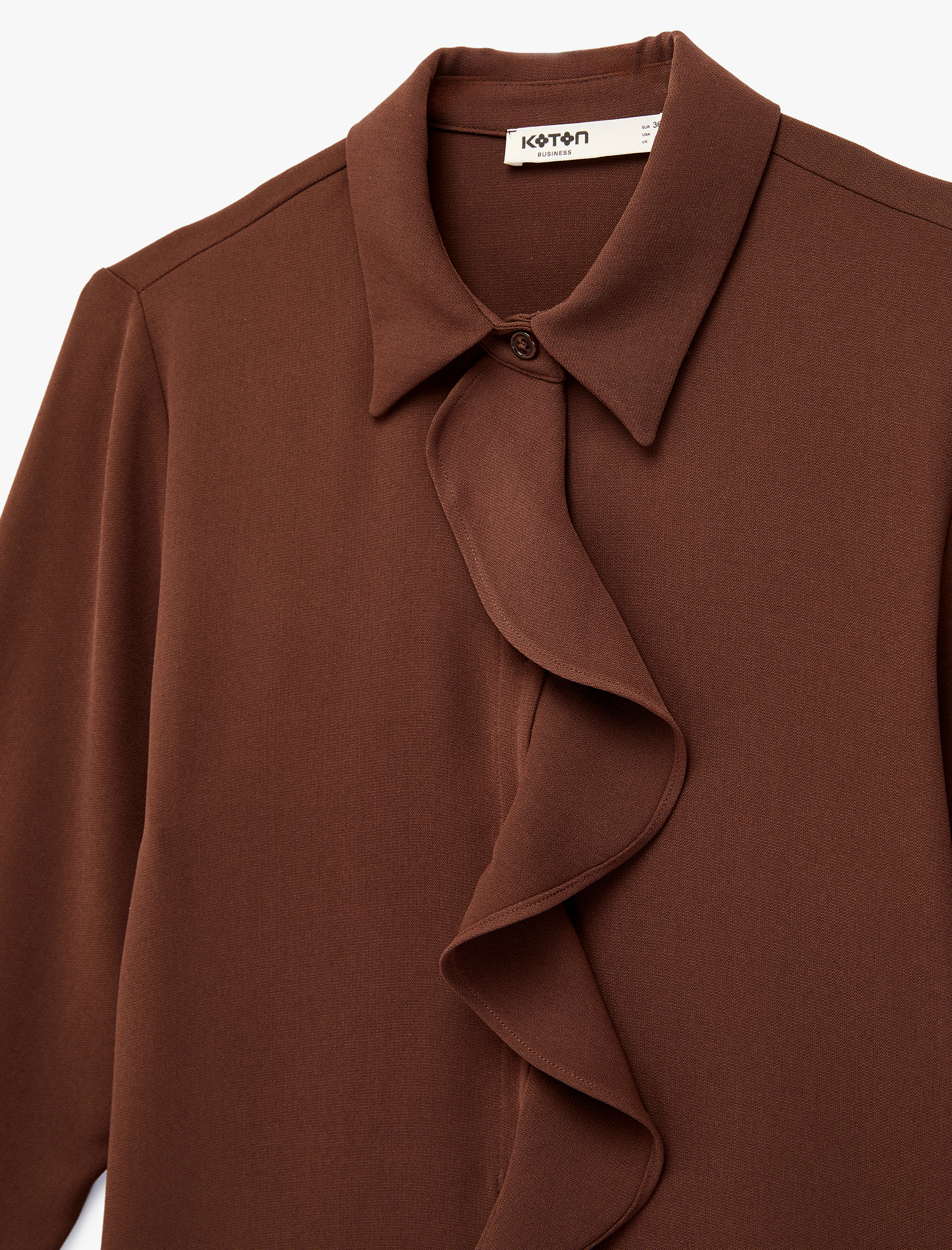   Regular Fit Uzun Kollu Düğmeli Klasik Yaka Volanlı Gömlek