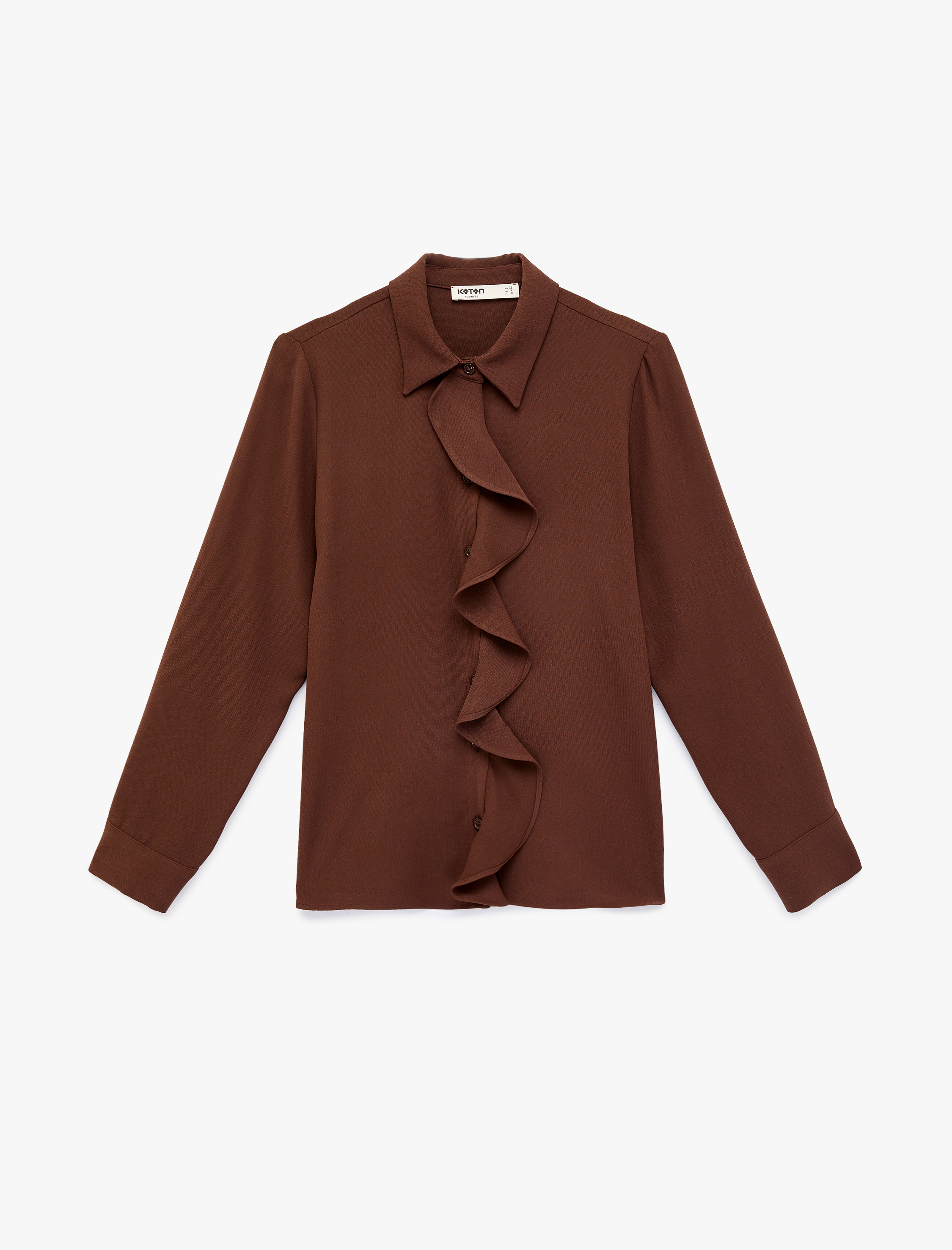   Regular Fit Uzun Kollu Düğmeli Klasik Yaka Volanlı Gömlek