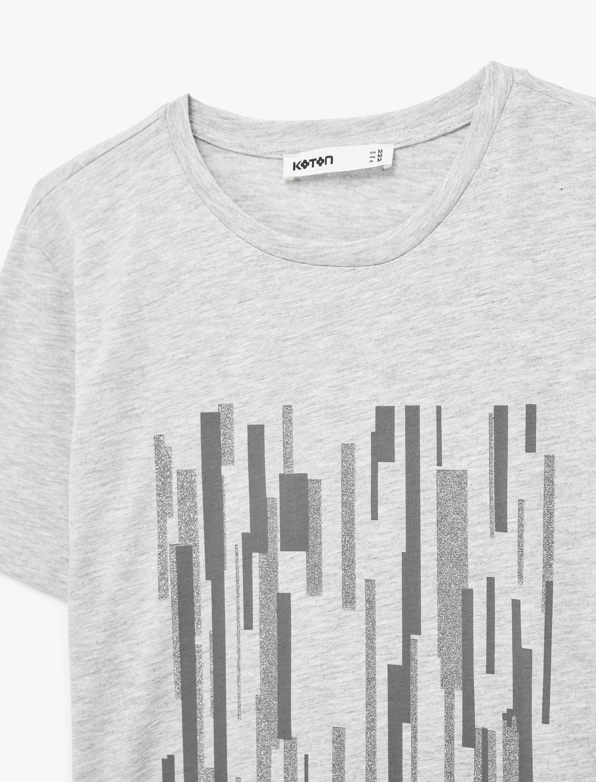   Kısa Kollu Bisiklet Yaka Baskılı Tişört