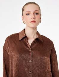 Rahat Kalıp Düğmeli Uzun Kollu Klasik Yaka Saten Gömlek